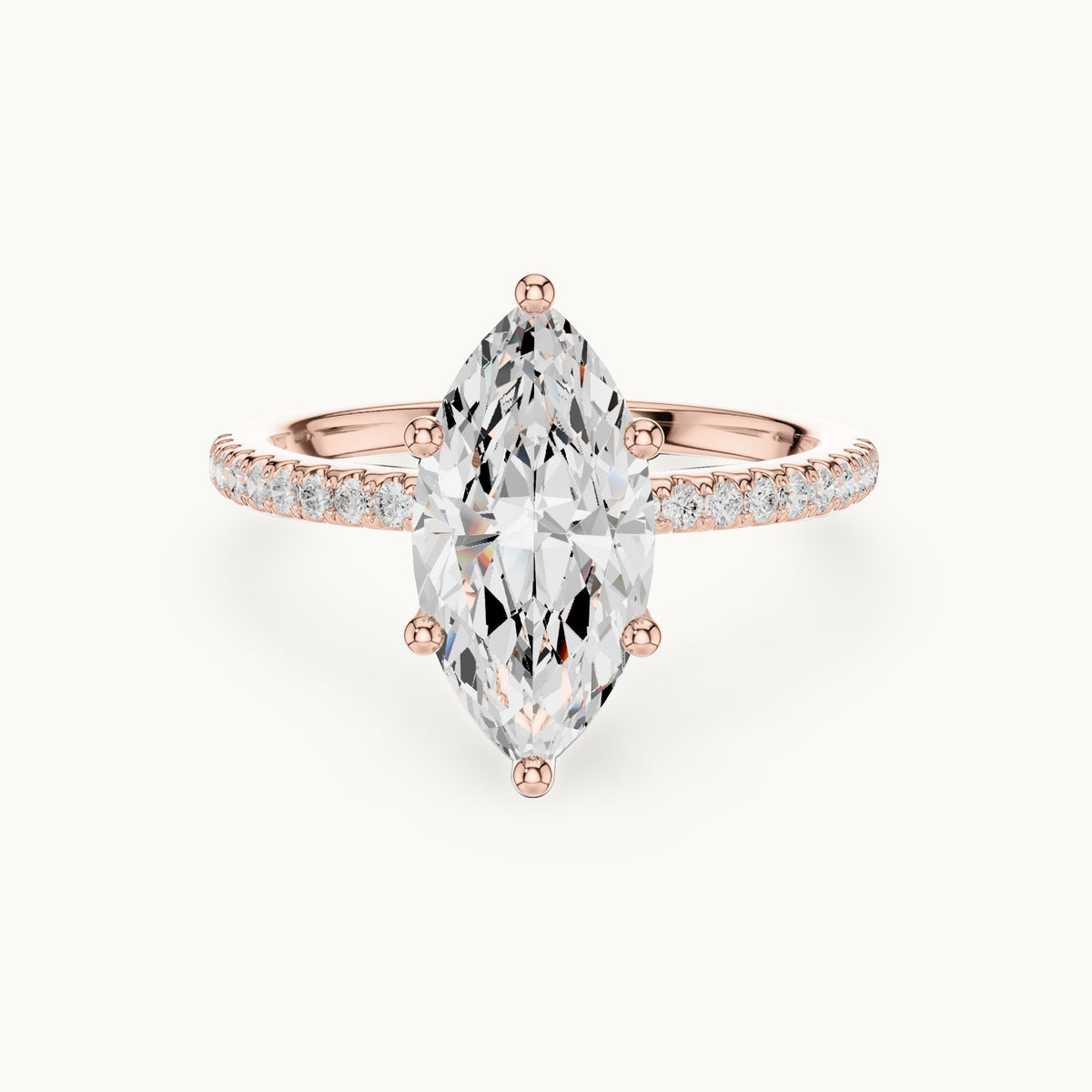 Marquise lab-grown diamond petite pavé hidden halo engagement ring in rose gold, 2.32 CT TW, view 4