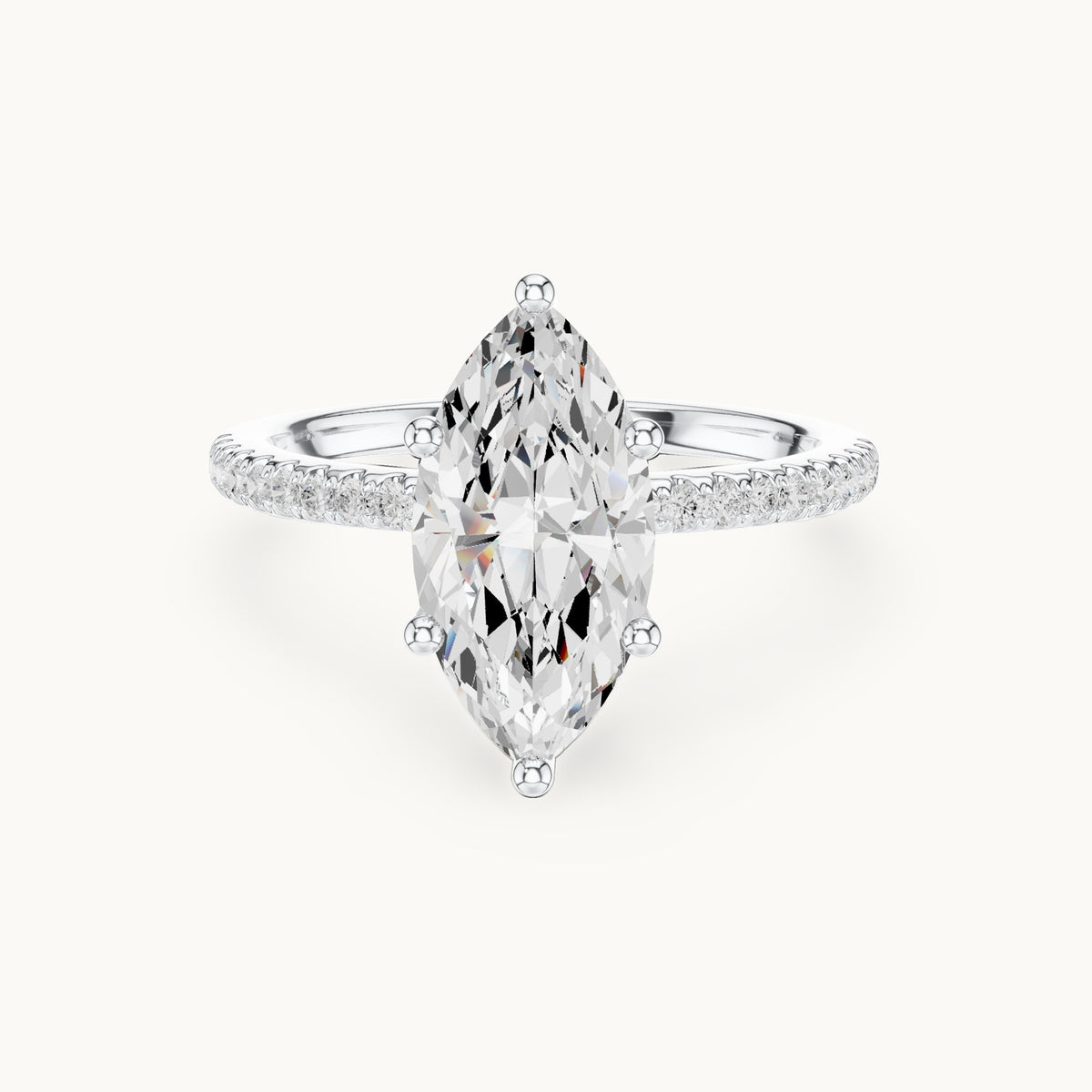 Marquise lab-grown diamond petite pavé hidden halo engagement ring in white gold, 2.32 CT TW, view 4
