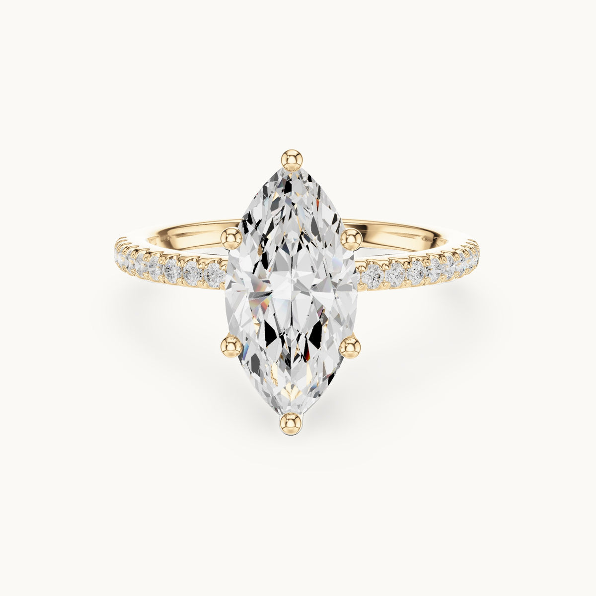 Marquise lab-grown diamond petite pavé hidden halo engagement ring in yellow gold, 2.32 CT TW, view 4