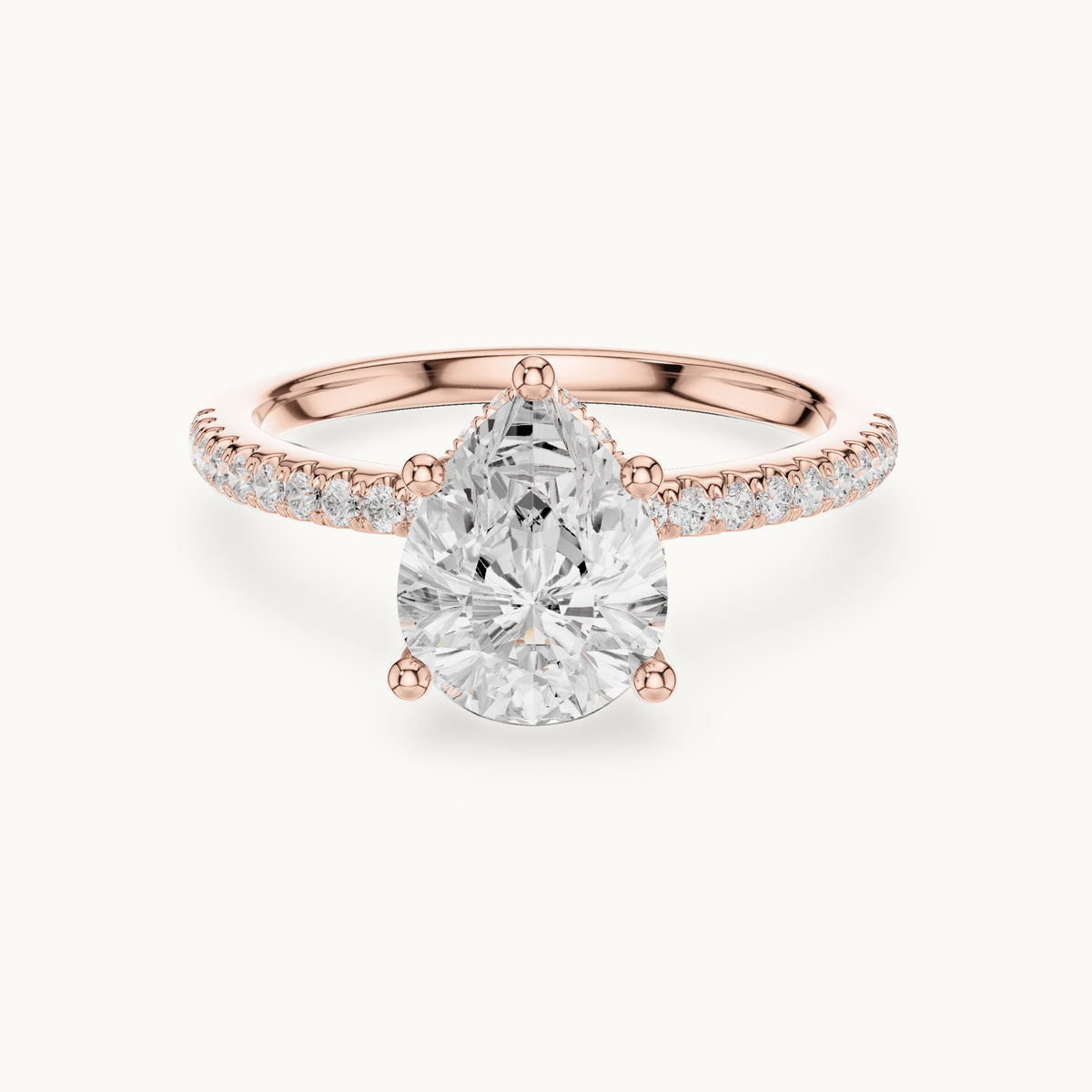 Pear lab-grown diamond petite pavé hidden halo engagement ring in rose gold, 2.30 CT TW, view 4