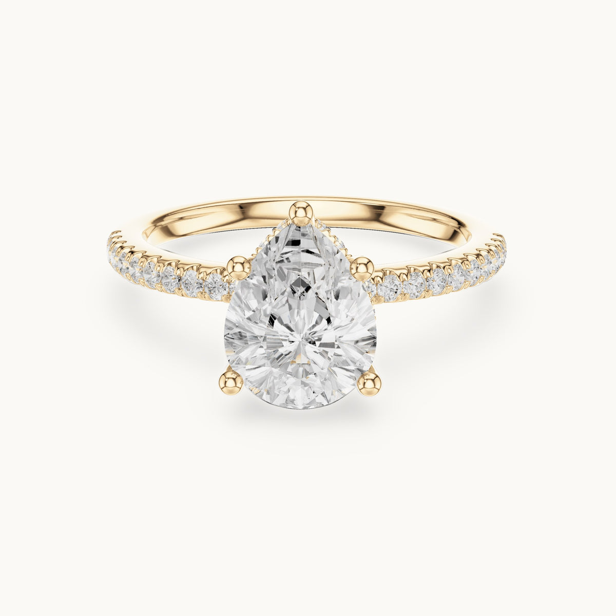 Pear lab-grown diamond petite pavé hidden halo engagement ring in yellow gold, 2.30 CT TW, view 4