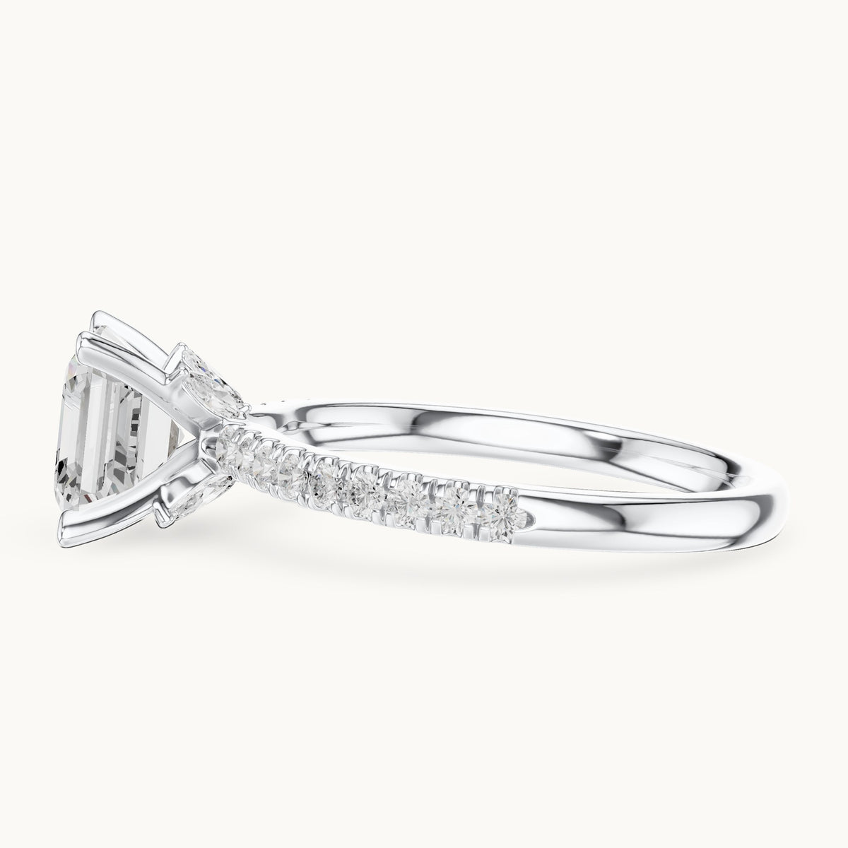 Asscher-cut lab-grown diamond pavé prong-accent engagement ring in white gold, 2.41 CT TW, view 3