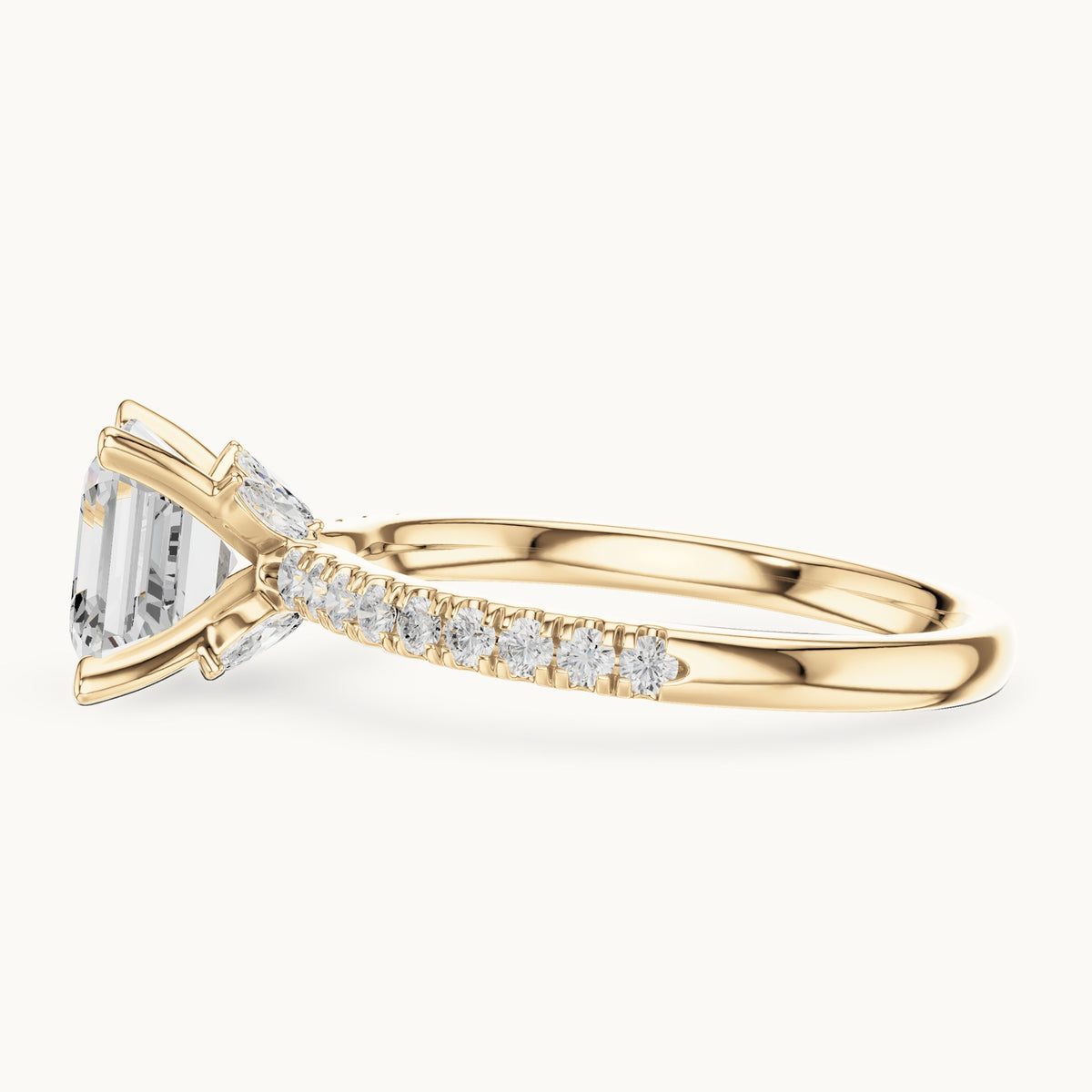 Asscher-cut lab-grown diamond pavé prong-accent engagement ring in yellow gold, 2.41 CT TW, view 3