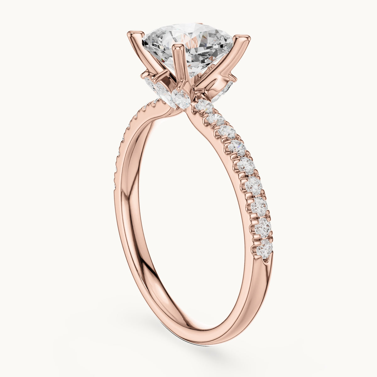 Cushion-cut lab-grown diamond pavé prong-accent engagement ring in rose gold, 2.41 CT TW, view 1
