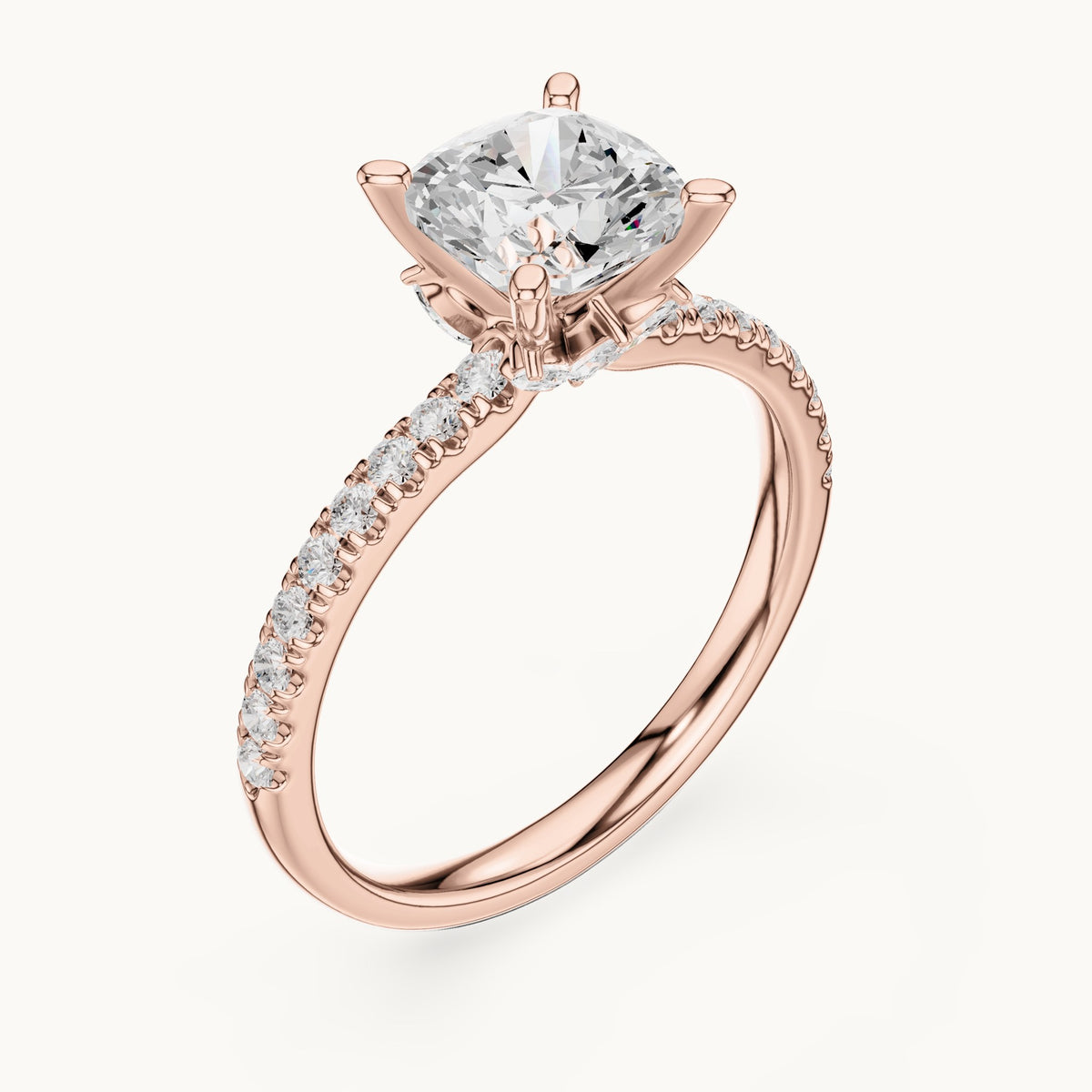 Cushion-cut lab-grown diamond pavé prong-accent engagement ring in rose gold, 2.41 CT TW, view 2