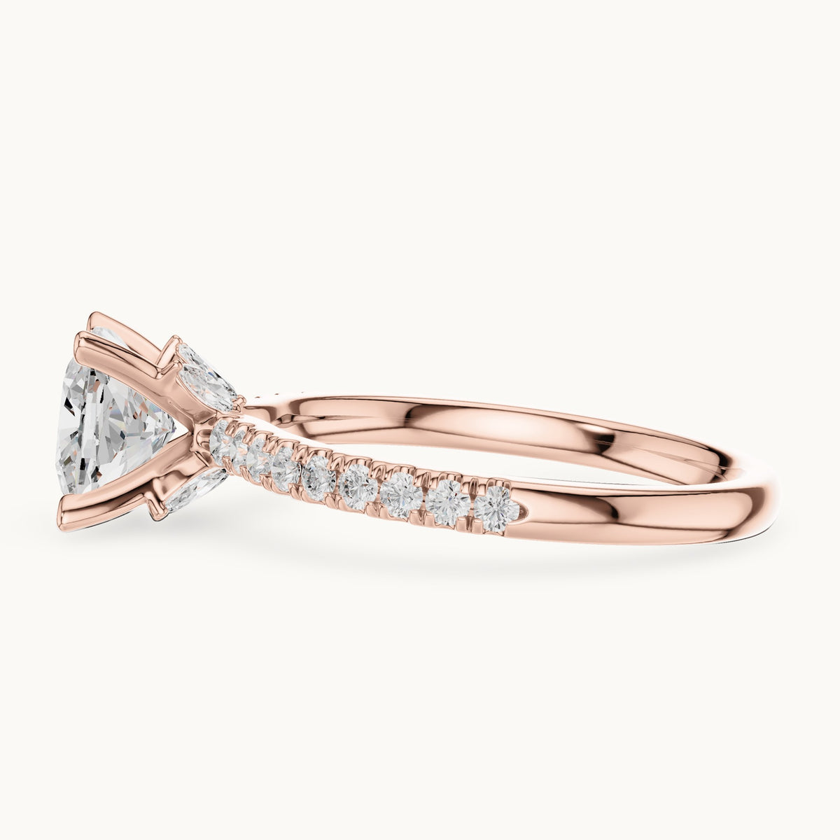 Cushion-cut lab-grown diamond pavé prong-accent engagement ring in rose gold, 2.41 CT TW, view 3