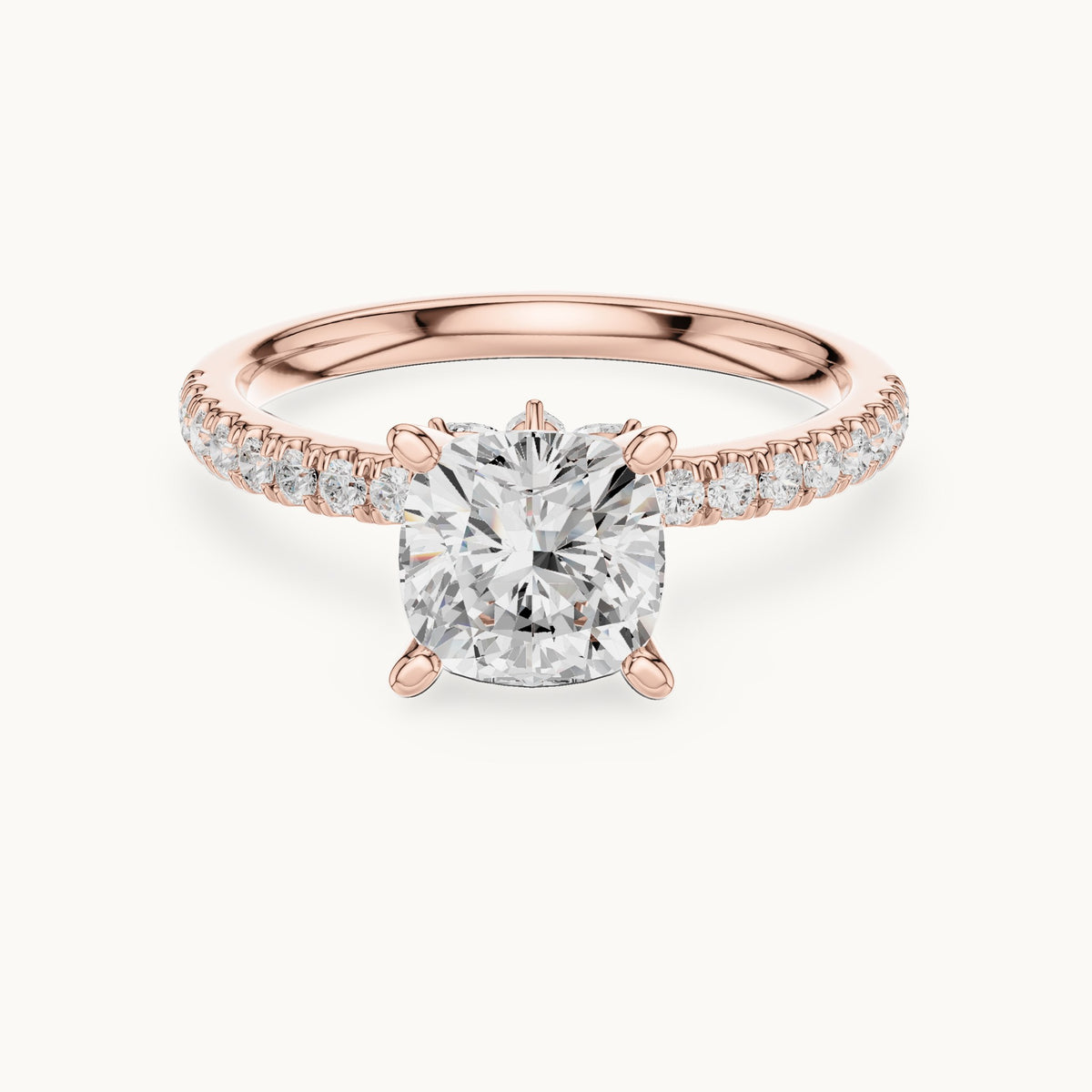 Cushion-cut lab-grown diamond pavé prong-accent engagement ring in rose gold, 2.41 CT TW, view 4