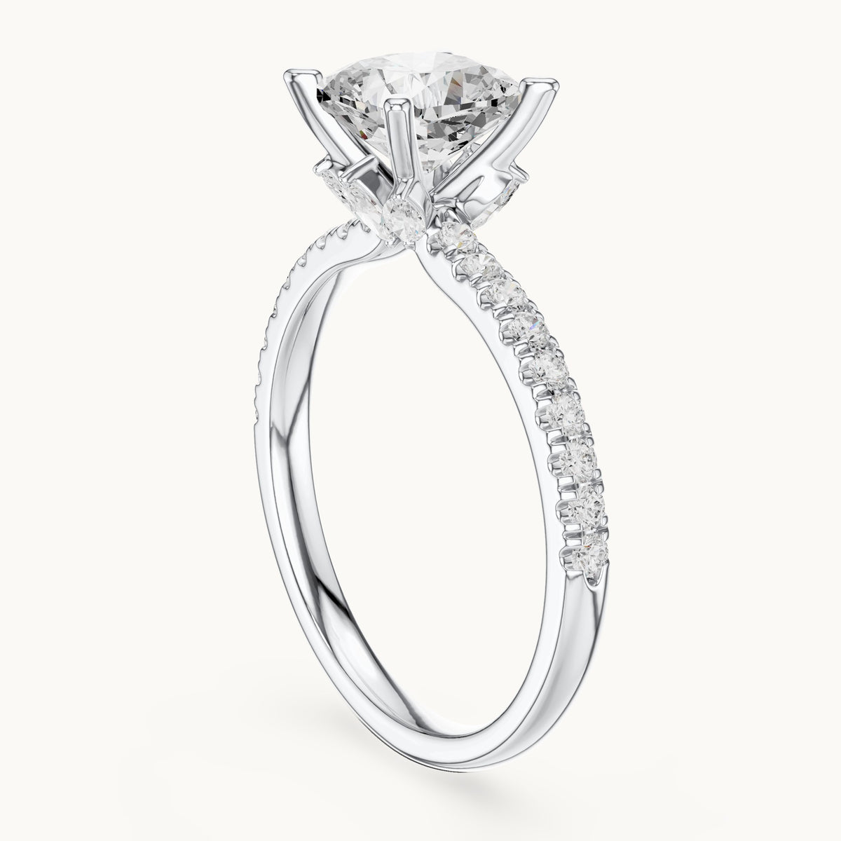 Cushion-cut lab-grown diamond pavé prong-accent engagement ring in white gold, 2.41 CT TW, view 1