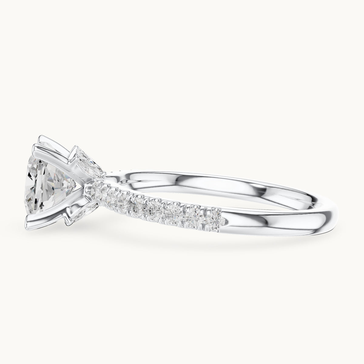 Cushion-cut lab-grown diamond pavé prong-accent engagement ring in white gold, 2.41 CT TW, view 3