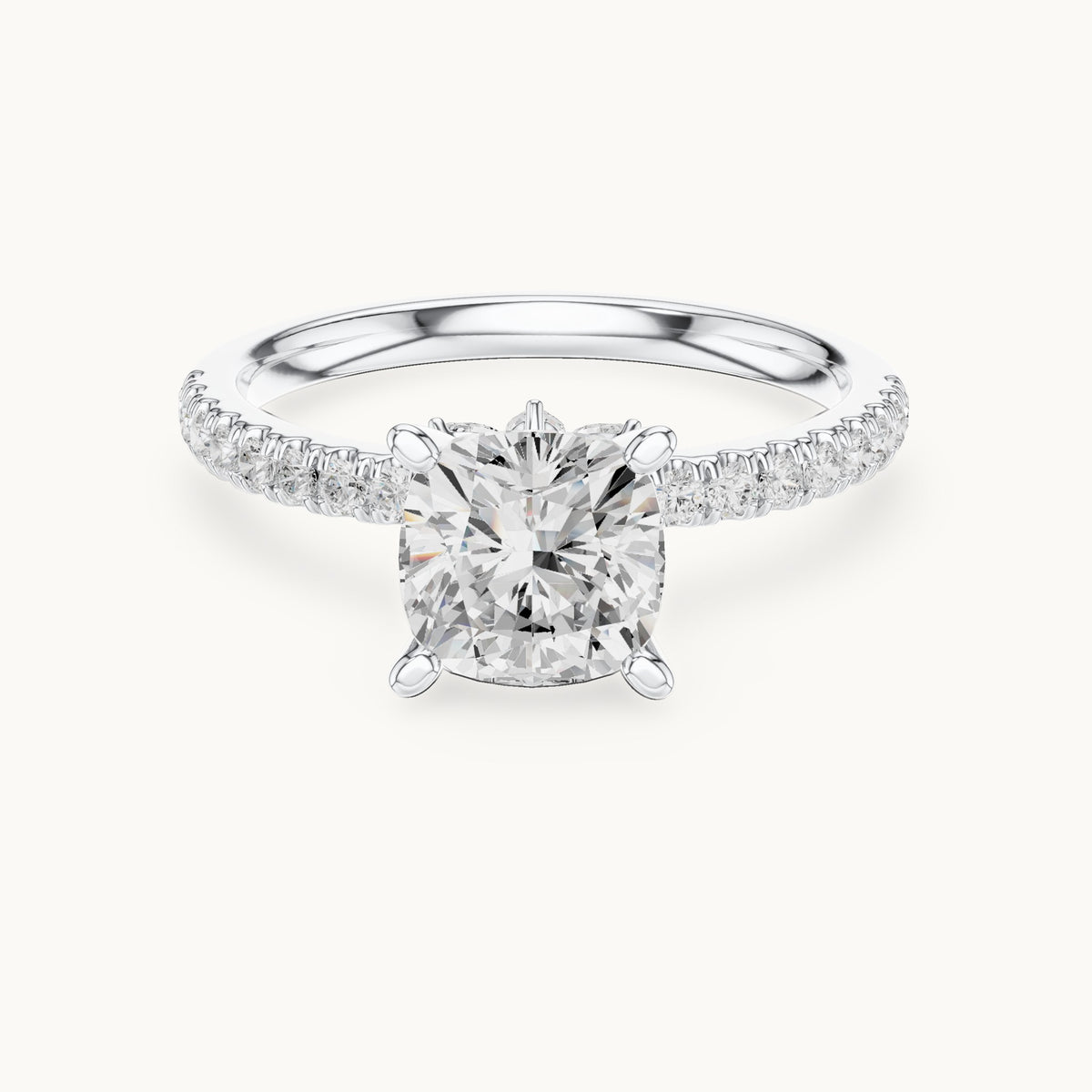 Cushion-cut lab-grown diamond pavé prong-accent engagement ring in white gold, 2.41 CT TW, view 4