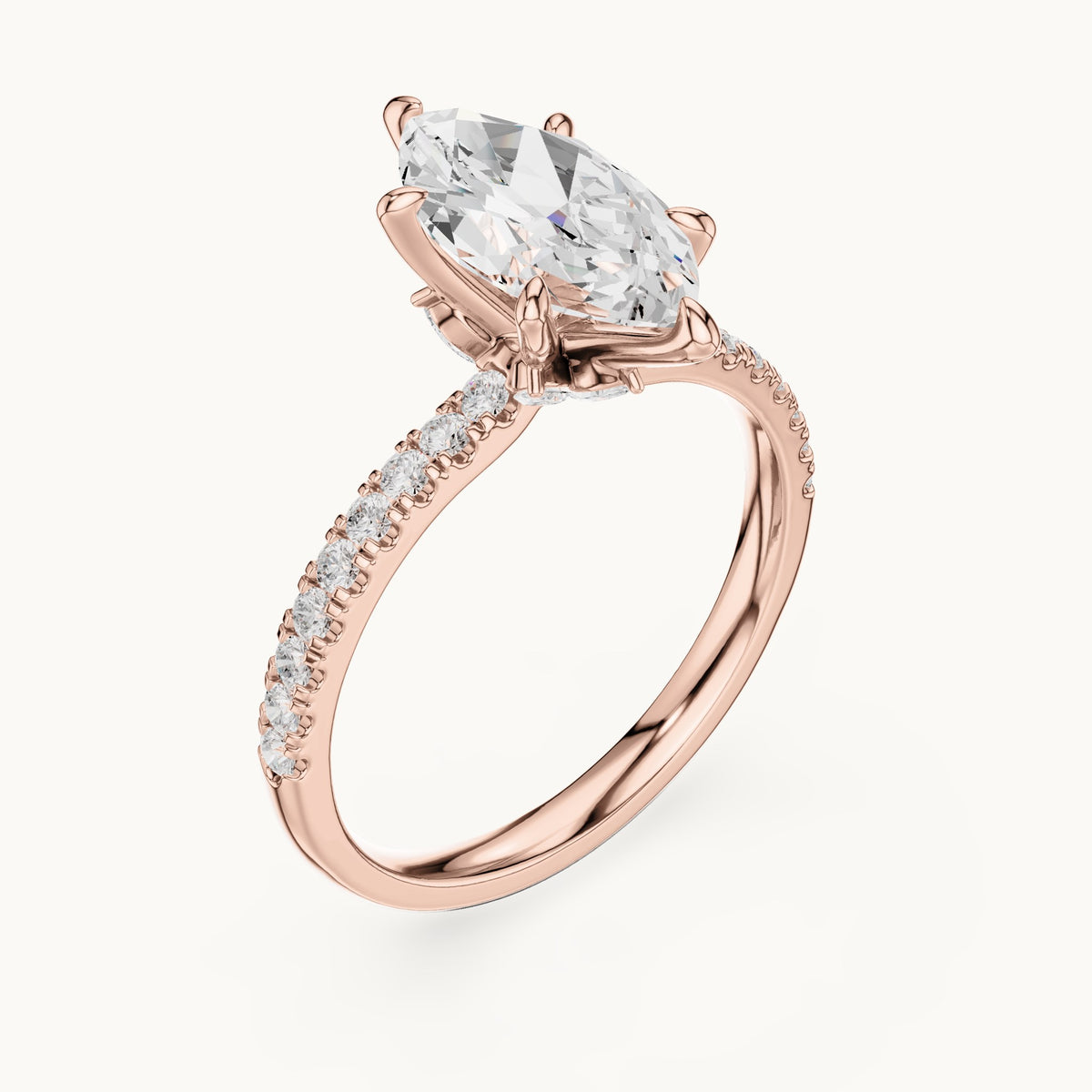 Marquise lab-grown diamond pavé prong-accent engagement ring in rose gold, 1.896 CT TW, view 2