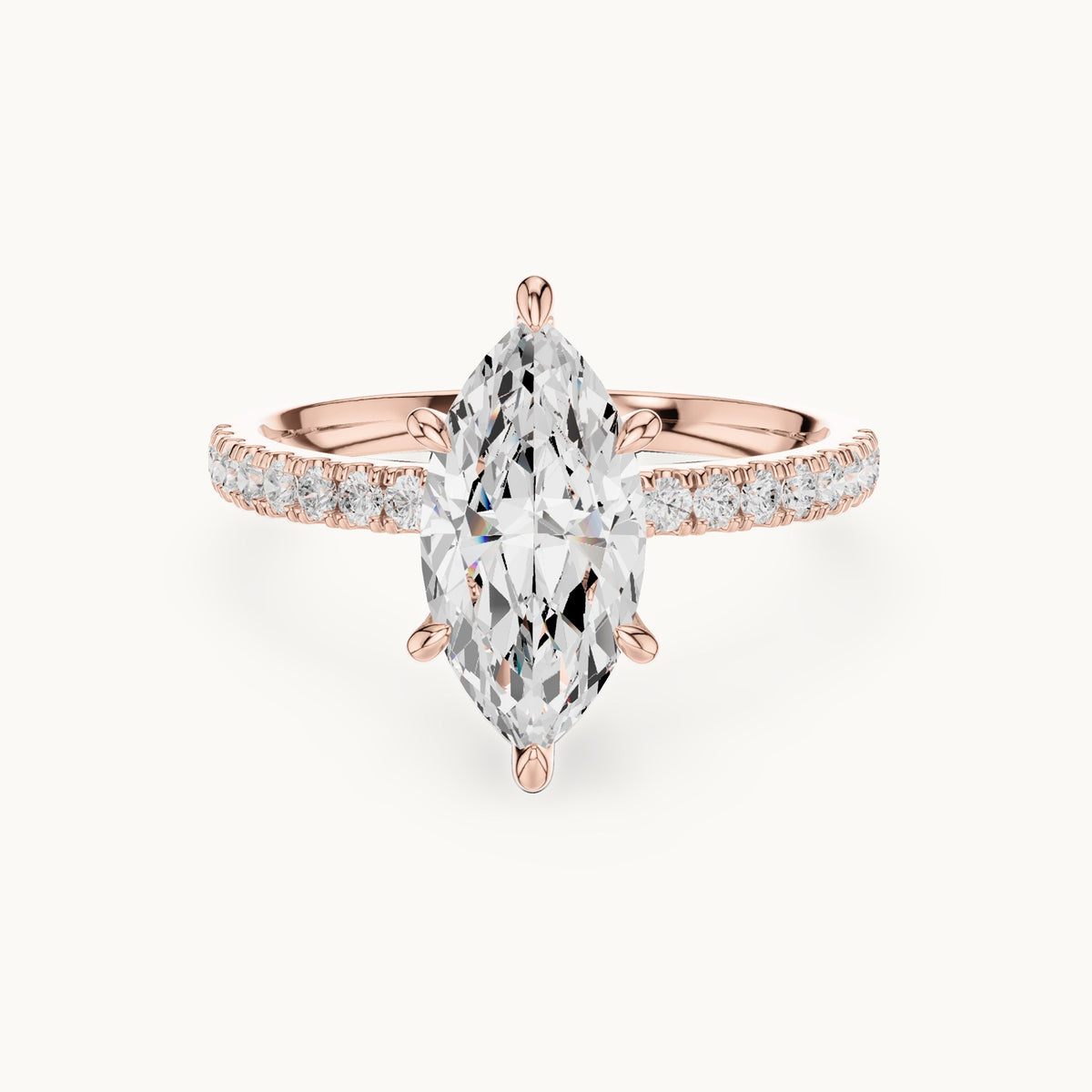 Marquise lab-grown diamond pavé prong-accent engagement ring in rose gold, 1.896 CT TW, view 4