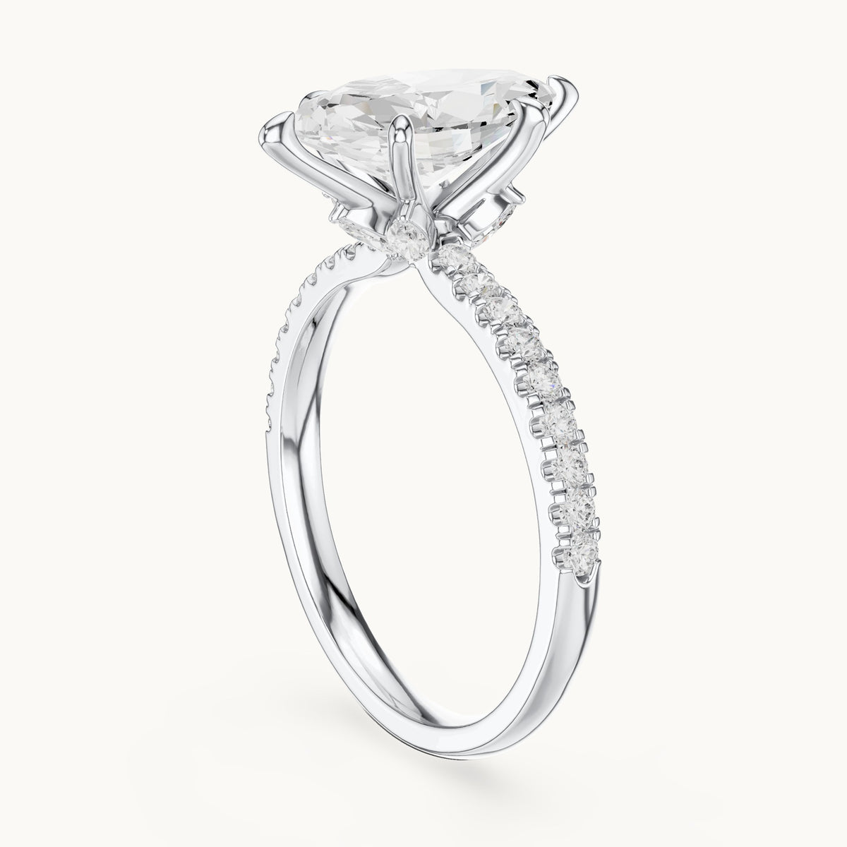 Marquise lab-grown diamond pavé prong-accent engagement ring in white gold, 1.896 CT TW, view 1