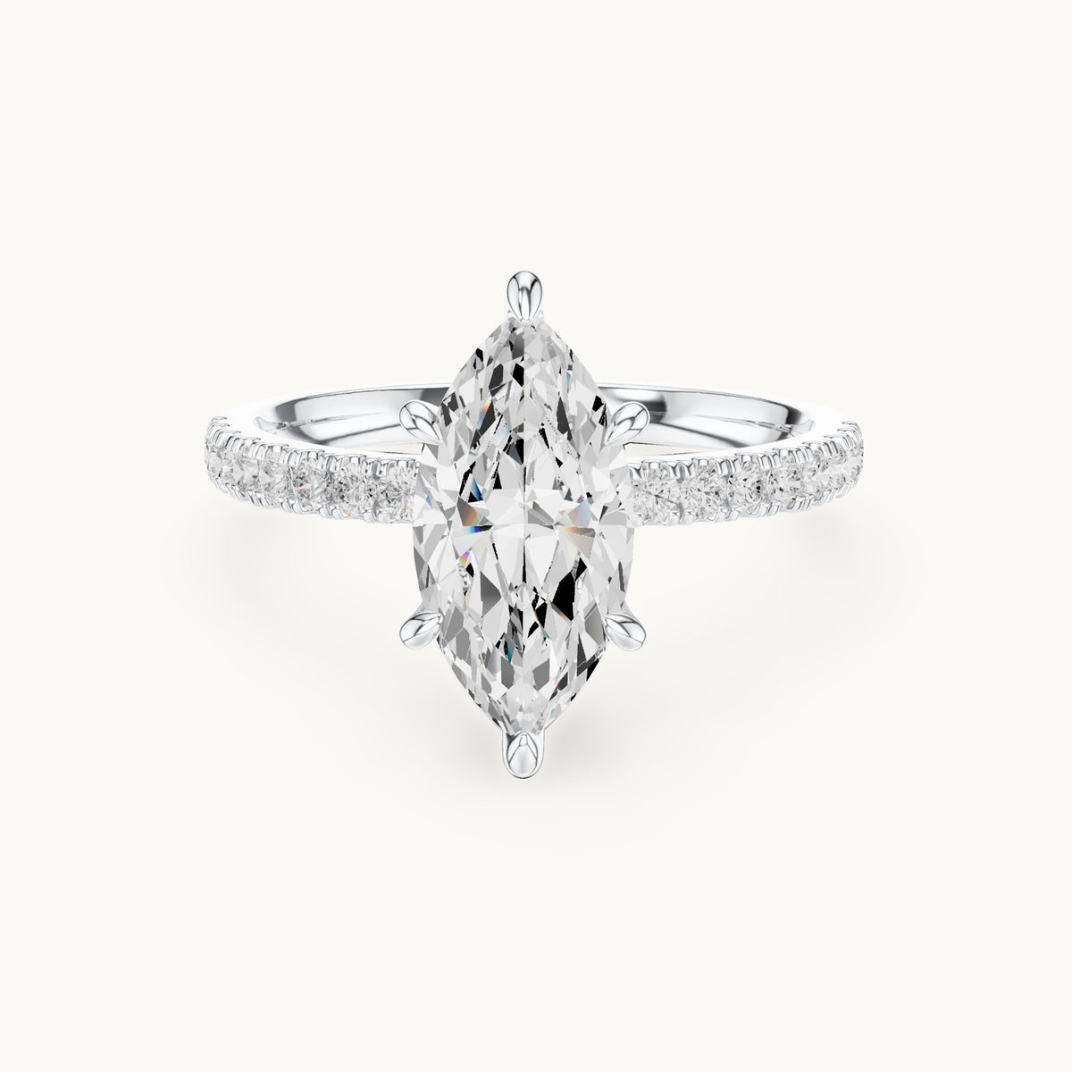 Marquise lab-grown diamond pavé prong-accent engagement ring in white gold, 1.896 CT TW, view 4