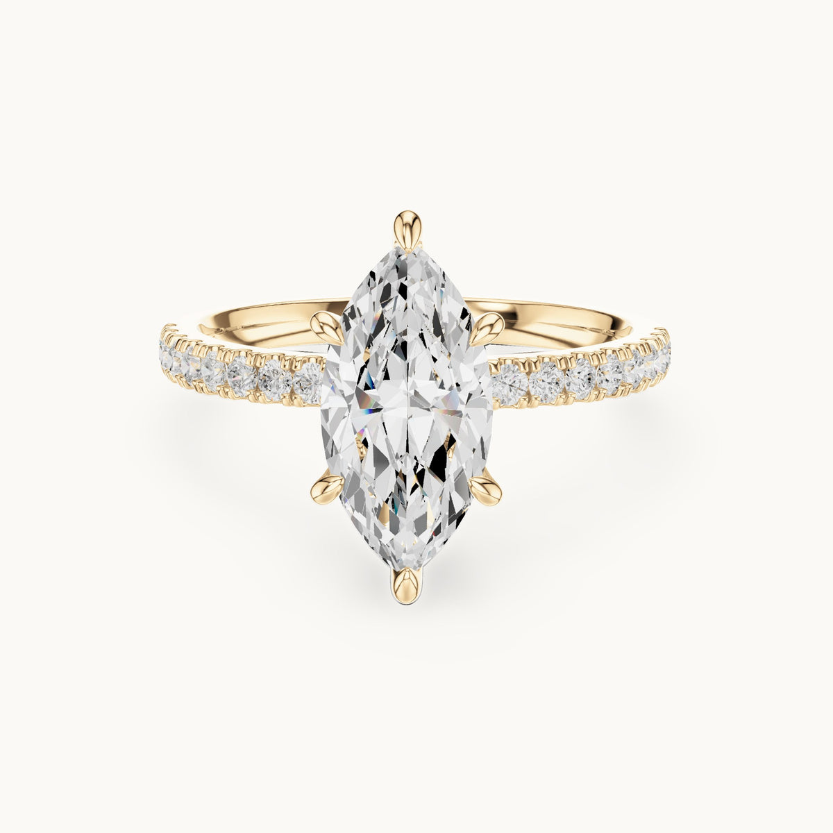 Marquise lab-grown diamond pavé prong-accent engagement ring in yellow gold, 1.896 CT TW, view 4