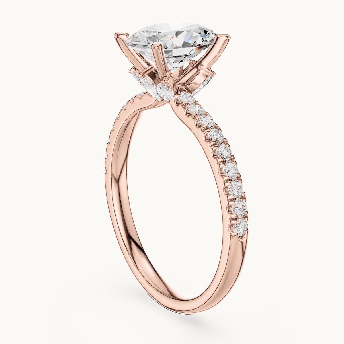 Oval lab-grown diamond pavé prong-accent engagement ring in rose gold, 2.41 CT TW, view 1