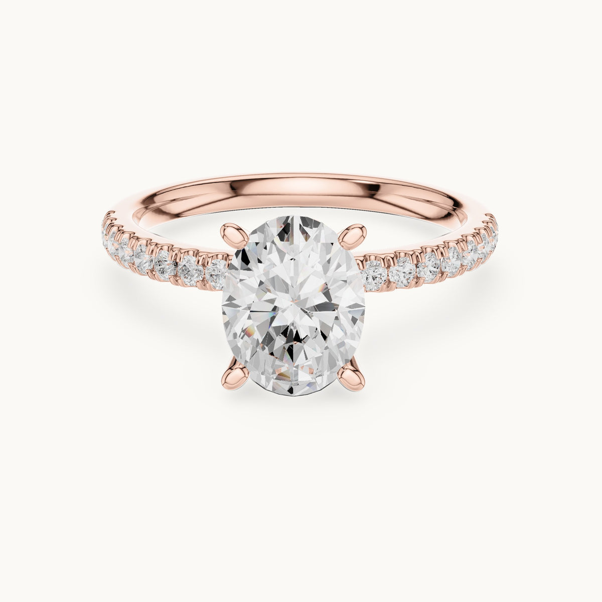 Oval lab-grown diamond pavé prong-accent engagement ring in rose gold, 2.41 CT TW, view 4