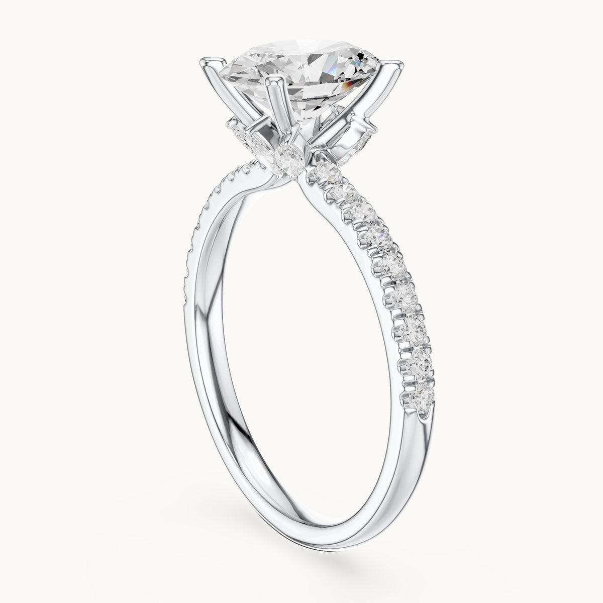 Oval lab-grown diamond pavé prong-accent engagement ring in white gold, 2.41 CT TW, view 1