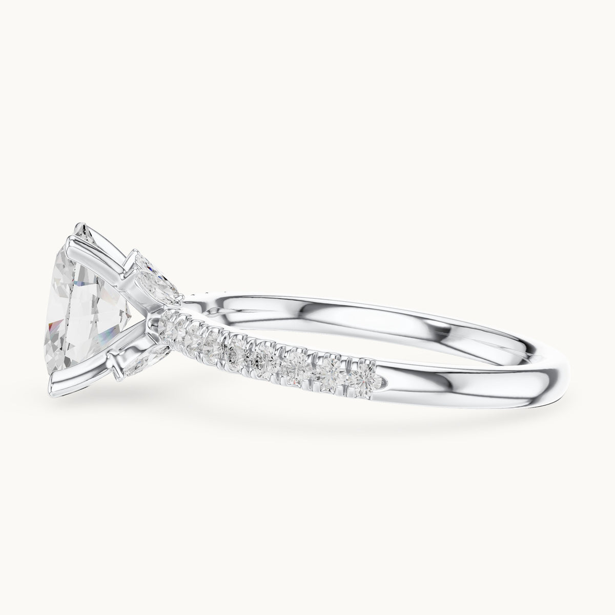 Oval lab-grown diamond pavé prong-accent engagement ring in white gold, 2.41 CT TW, view 3