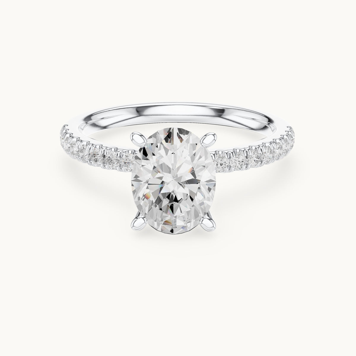 Oval lab-grown diamond pavé prong-accent engagement ring in white gold, 2.41 CT TW, view 4