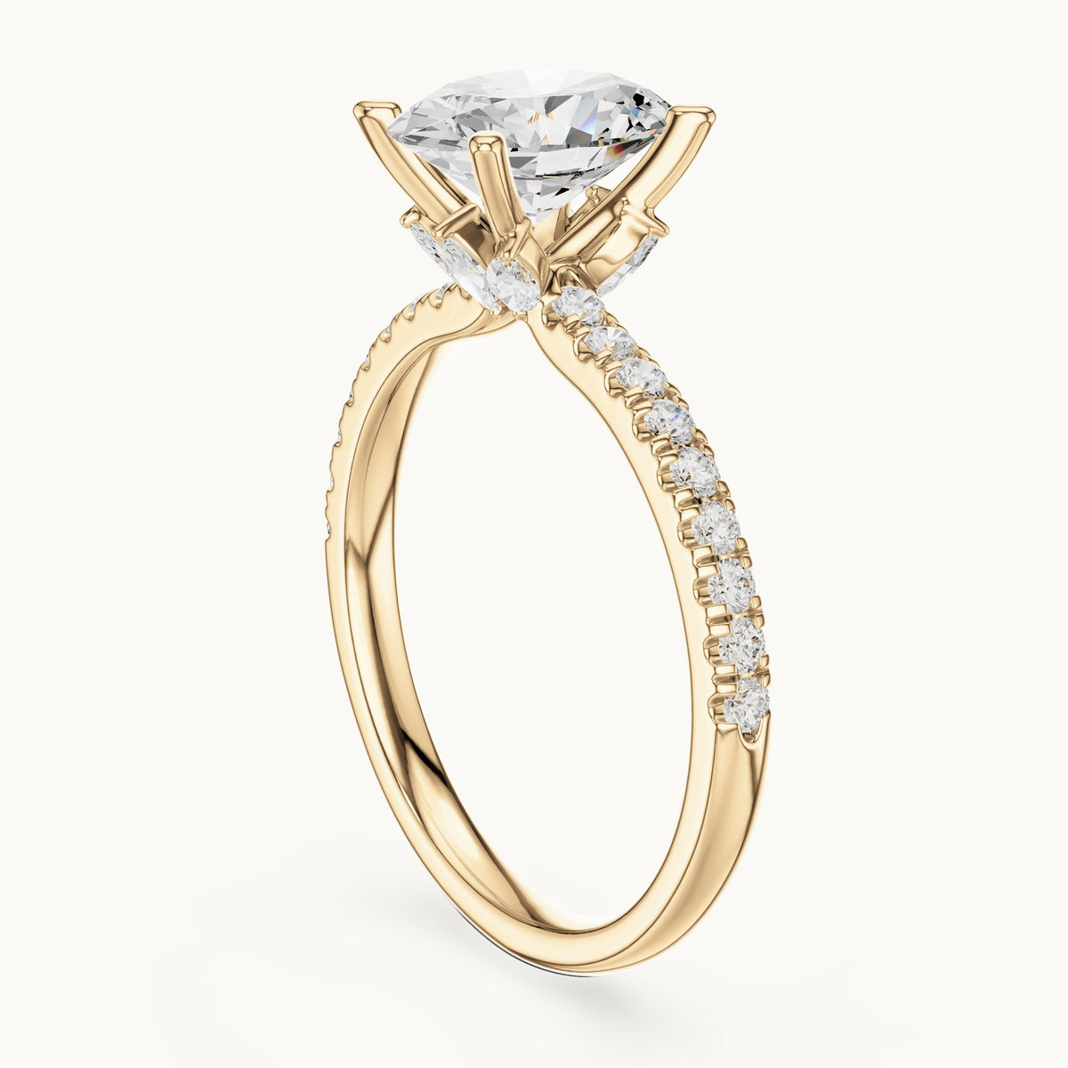 Oval lab-grown diamond pavé prong-accent engagement ring in yellow gold, 2.41 CT TW, view 1