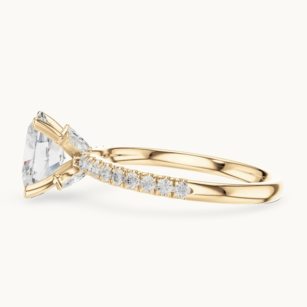 Oval lab-grown diamond pavé prong-accent engagement ring in yellow gold, 2.41 CT TW, view 3