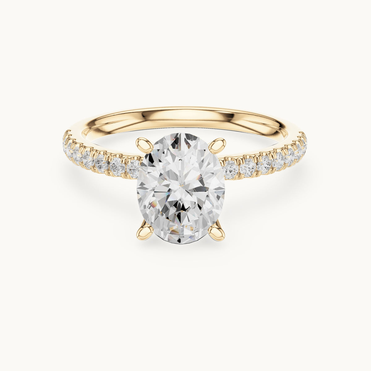 Oval lab-grown diamond pavé prong-accent engagement ring in yellow gold, 2.41 CT TW, view 4