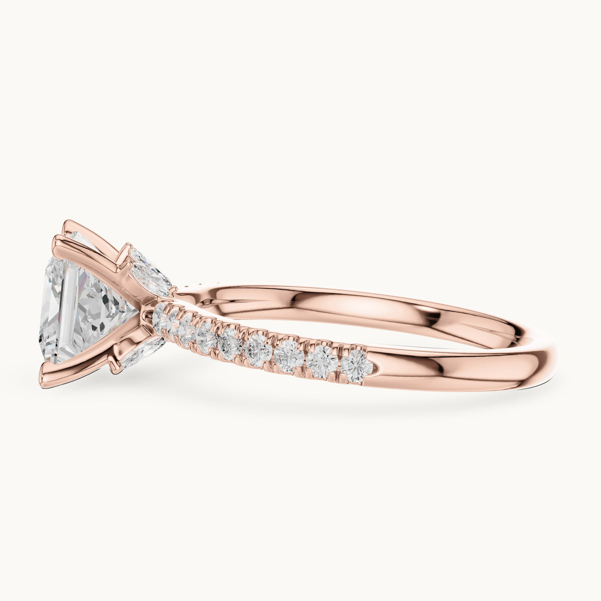 Princess-cut lab-grown diamond pavé prong-accent engagement ring in rose gold, 2.41 CT TW, view 3