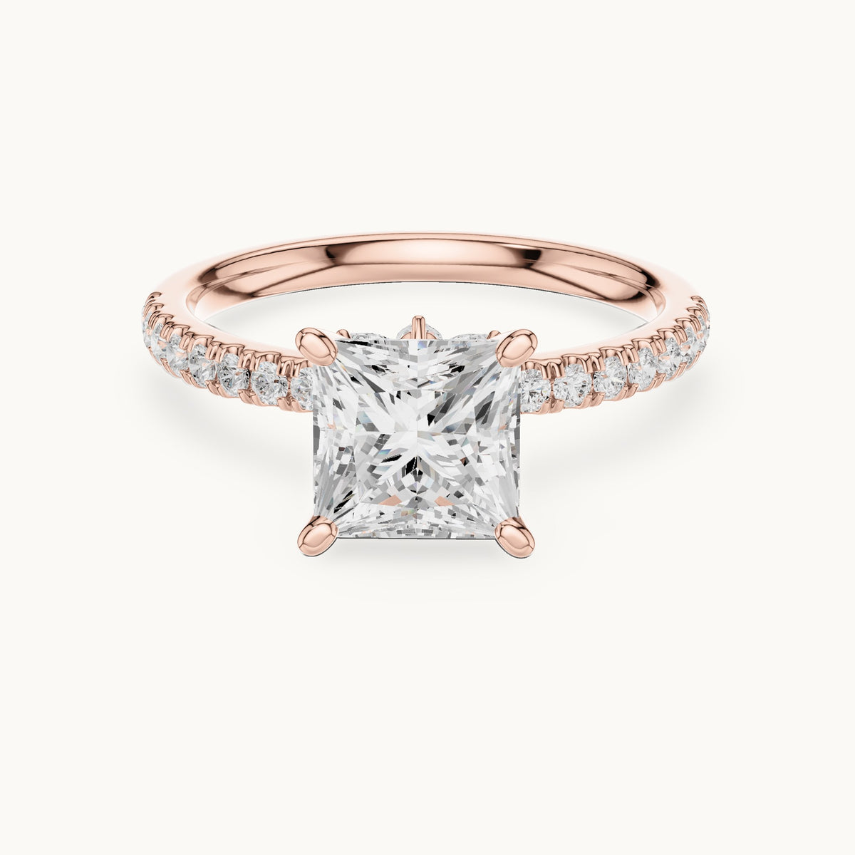 Princess-cut lab-grown diamond pavé prong-accent engagement ring in rose gold, 2.41 CT TW, view 4