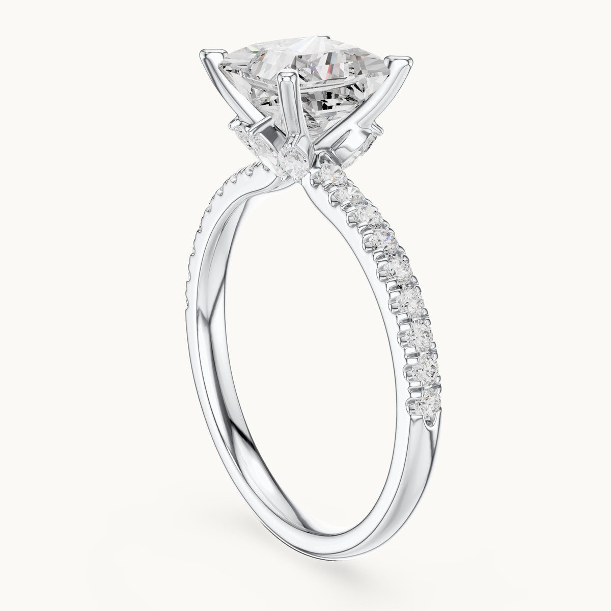 Princess-cut lab-grown diamond pavé prong-accent engagement ring in white gold, 2.41 CT TW, view 1