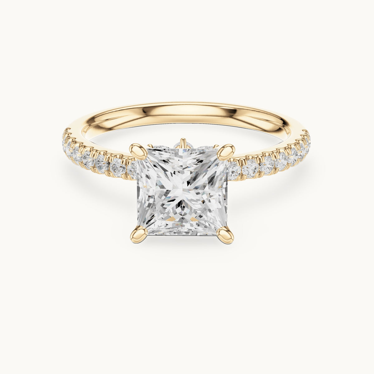 Princess-cut lab-grown diamond pavé prong-accent engagement ring in yellow gold, 2.41 CT TW, view 4