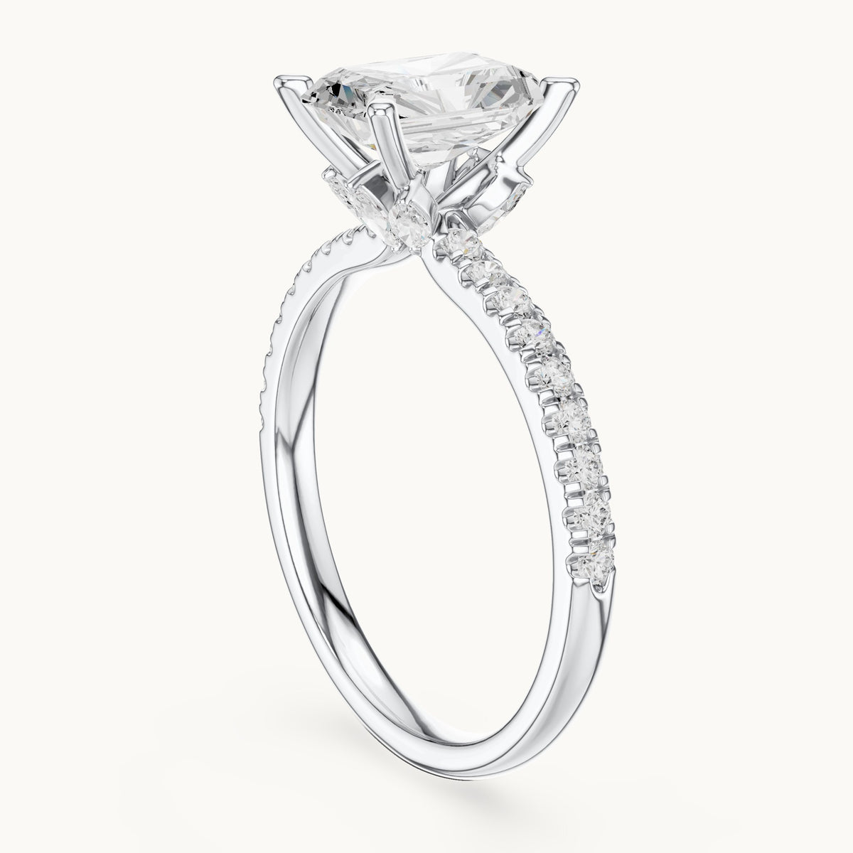 Radiant-cut lab-grown diamond pavé prong-accent engagement ring in white gold, 2.41 CT TW, view 1