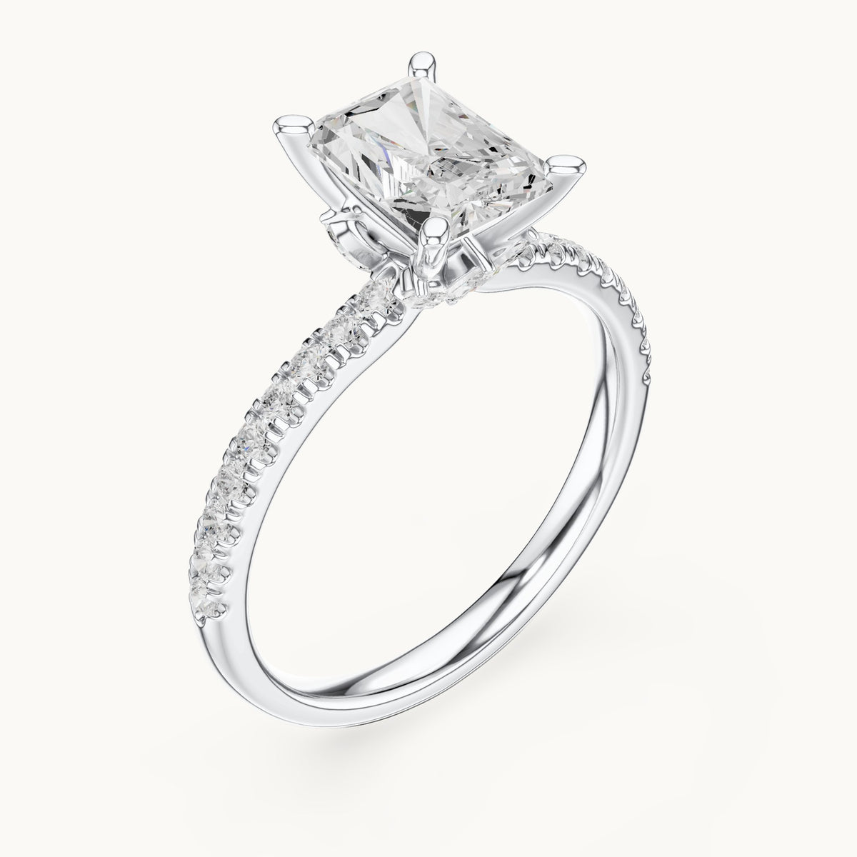 Radiant-cut lab-grown diamond pavé prong-accent engagement ring in white gold, 2.41 CT TW, view 2