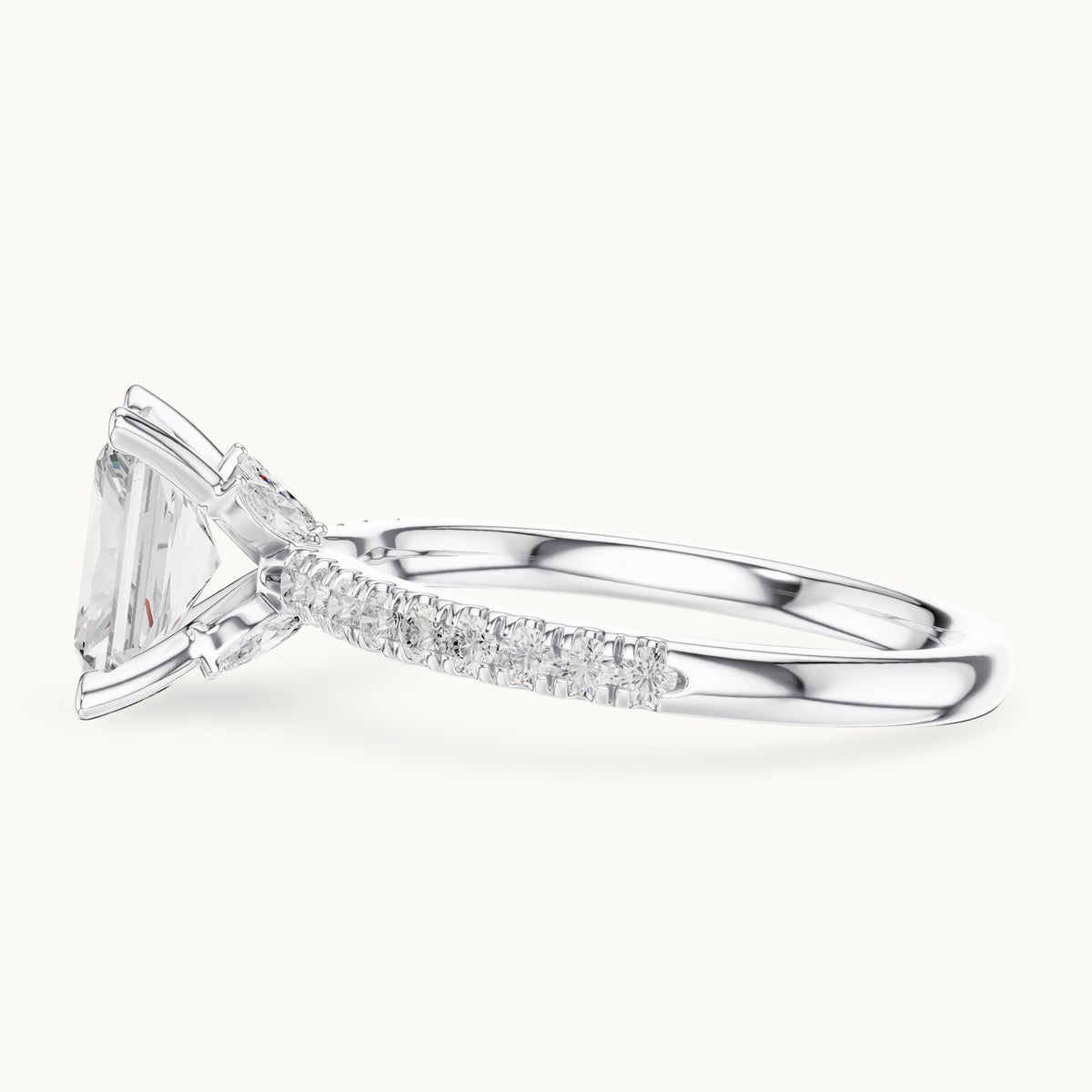 Radiant-cut lab-grown diamond pavé prong-accent engagement ring in white gold, 2.41 CT TW, view 3