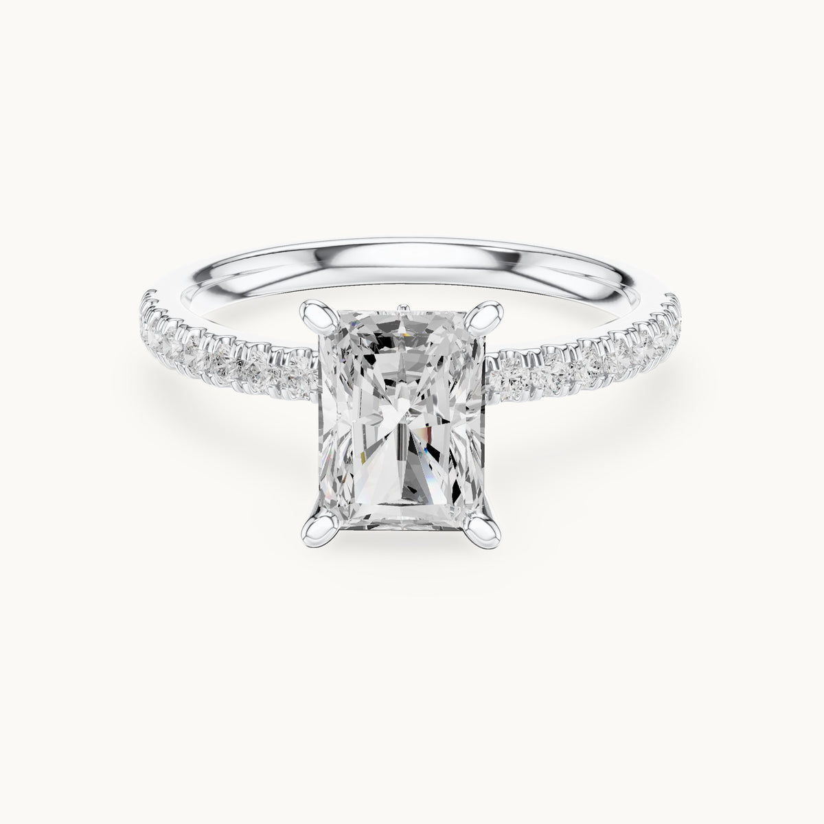 Radiant-cut lab-grown diamond pavé prong-accent engagement ring in white gold, 2.41 CT TW, view 4