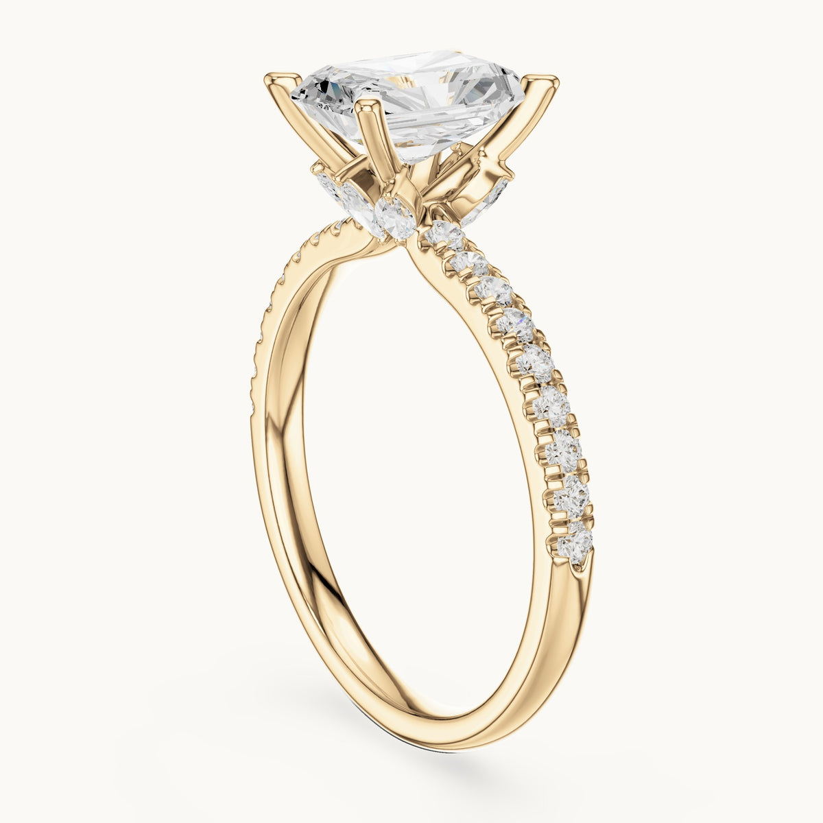 Radiant-cut lab-grown diamond pavé prong-accent engagement ring in yellow gold, 2.41 CT TW, view 1