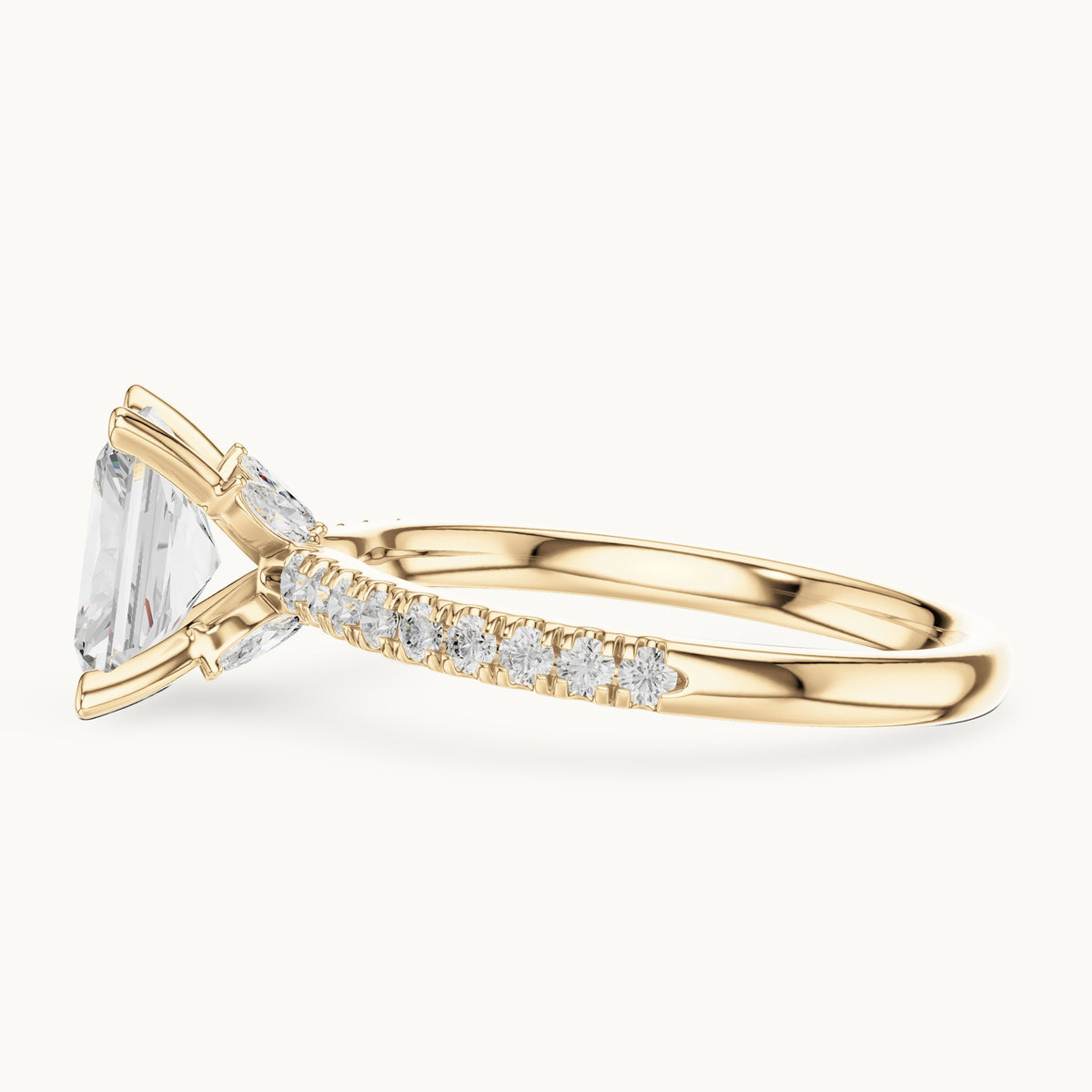 Radiant-cut lab-grown diamond pavé prong-accent engagement ring in yellow gold, 2.41 CT TW, view 3