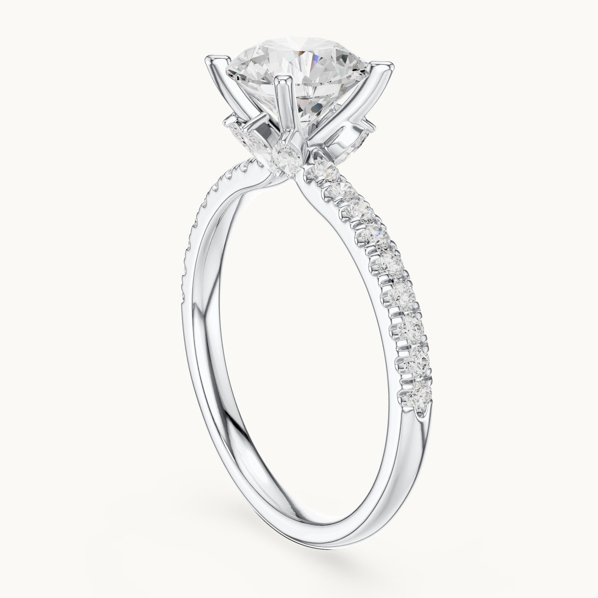 Round lab-grown diamond pavé prong-accent engagement ring in white gold, 2.41 CT TW, view 1