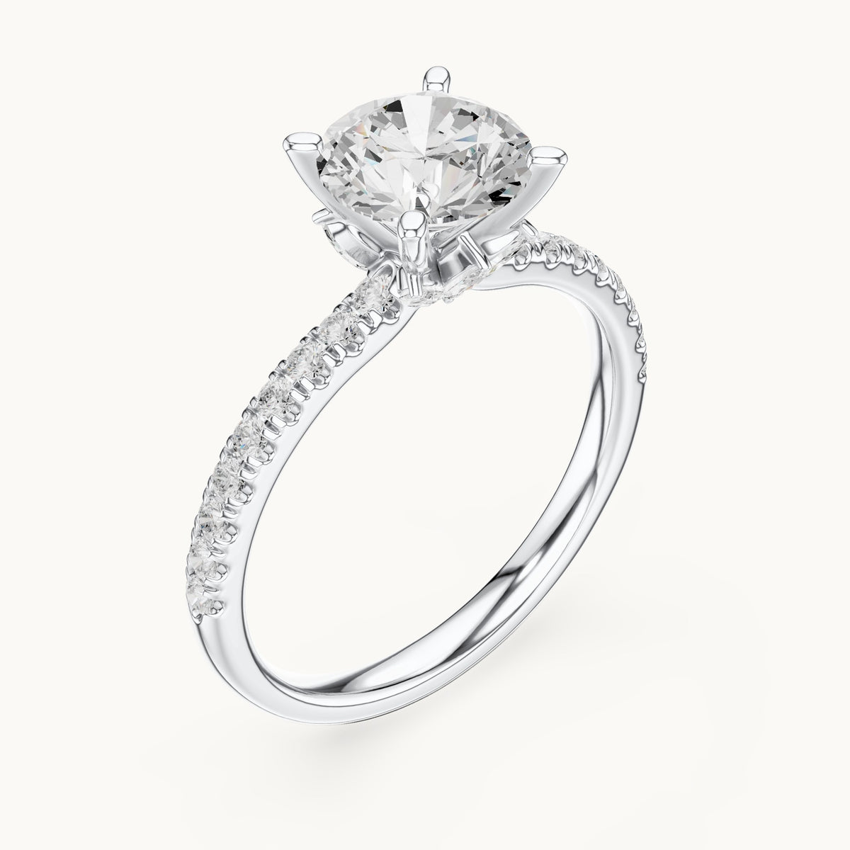 Round lab-grown diamond pavé prong-accent engagement ring in white gold, 2.41 CT TW, view 2
