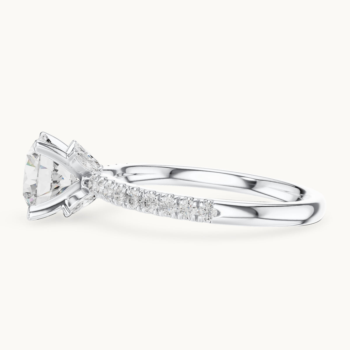 Round lab-grown diamond pavé prong-accent engagement ring in white gold, 2.41 CT TW, view 3