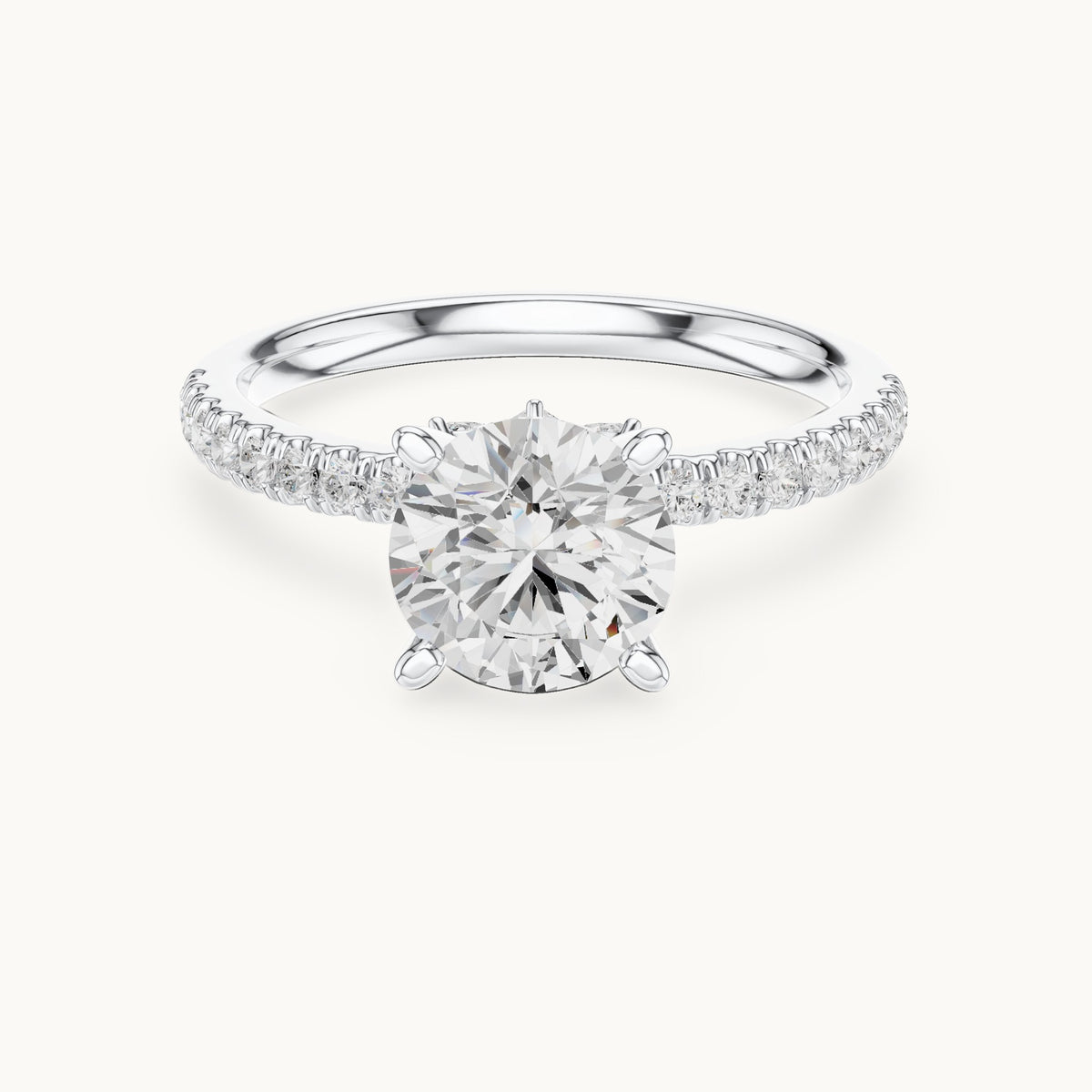 Round lab-grown diamond pavé prong-accent engagement ring in white gold, 2.41 CT TW, view 4