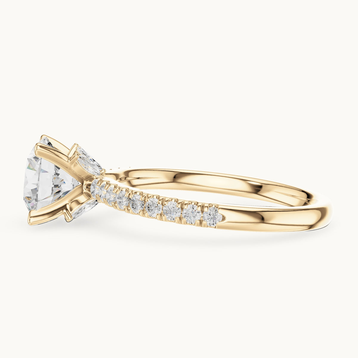 Round lab-grown diamond pavé prong-accent engagement ring in yellow gold, 2.41 CT TW, view 3
