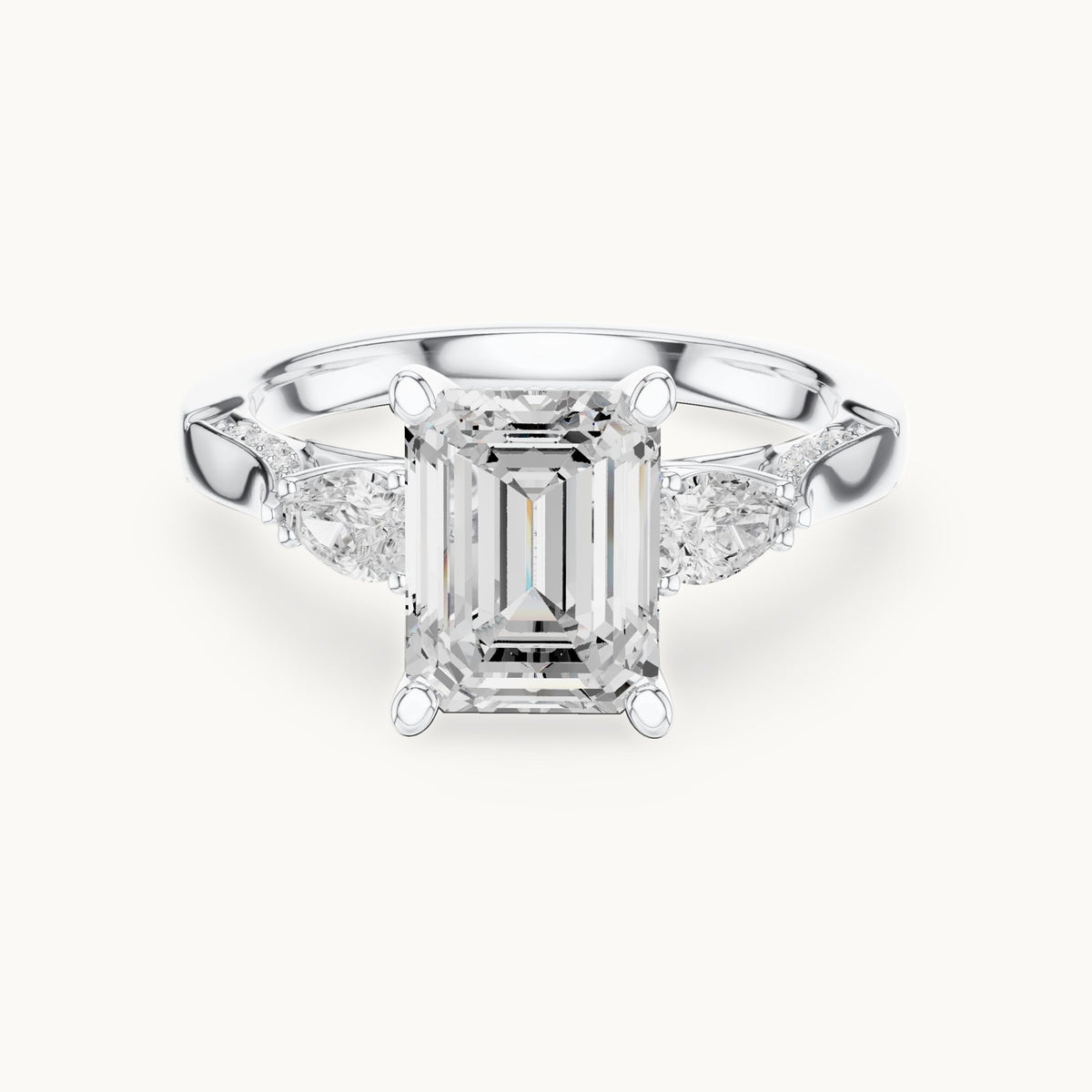 Emerald-cut lab-grown diamond three-stone engagement ring with side diamonds in white gold, 2.54 CT TW, view 4
