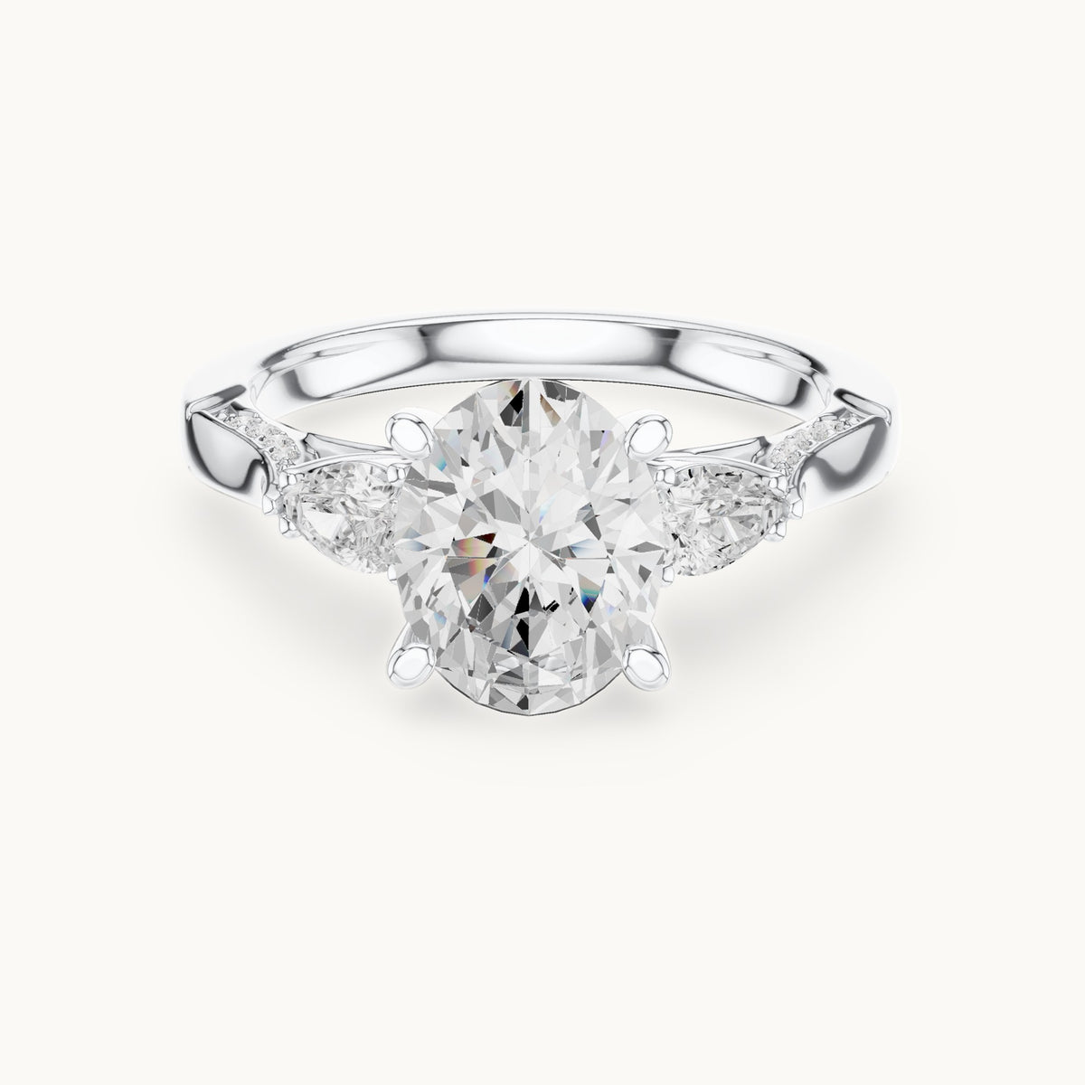 Oval lab-grown diamond three-stone engagement ring with side diamonds in white gold, 2.54 CT TW, view 4