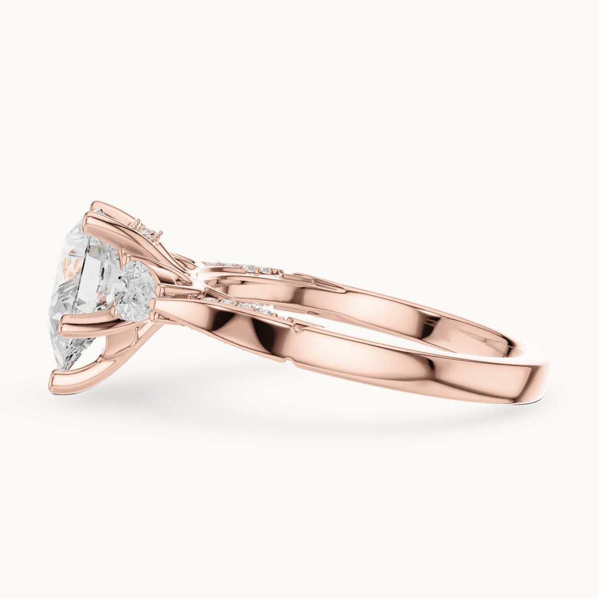 Pear lab-grown diamond three-stone engagement ring with side diamonds in rose gold, 2.534 CT TW, view 3