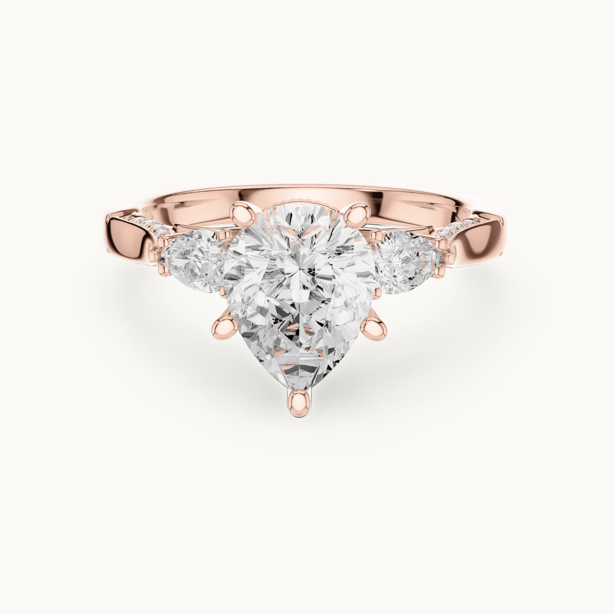 Pear lab-grown diamond three-stone engagement ring with side diamonds in rose gold, 2.534 CT TW, view 4