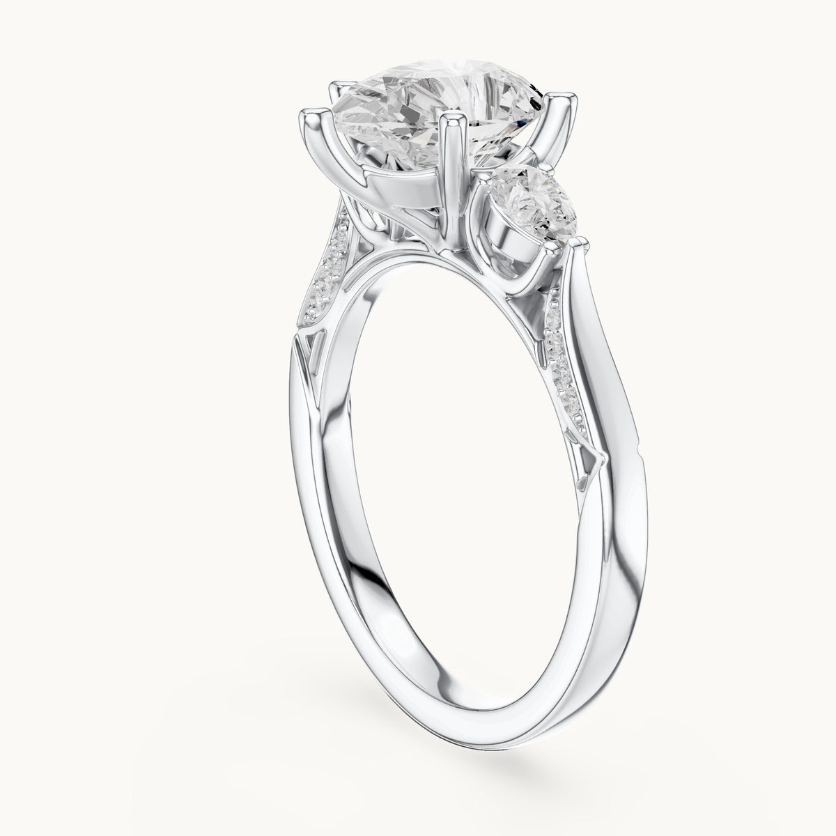 Pear lab-grown diamond three-stone engagement ring with side diamonds in white gold, 2.534 CT TW, view 1