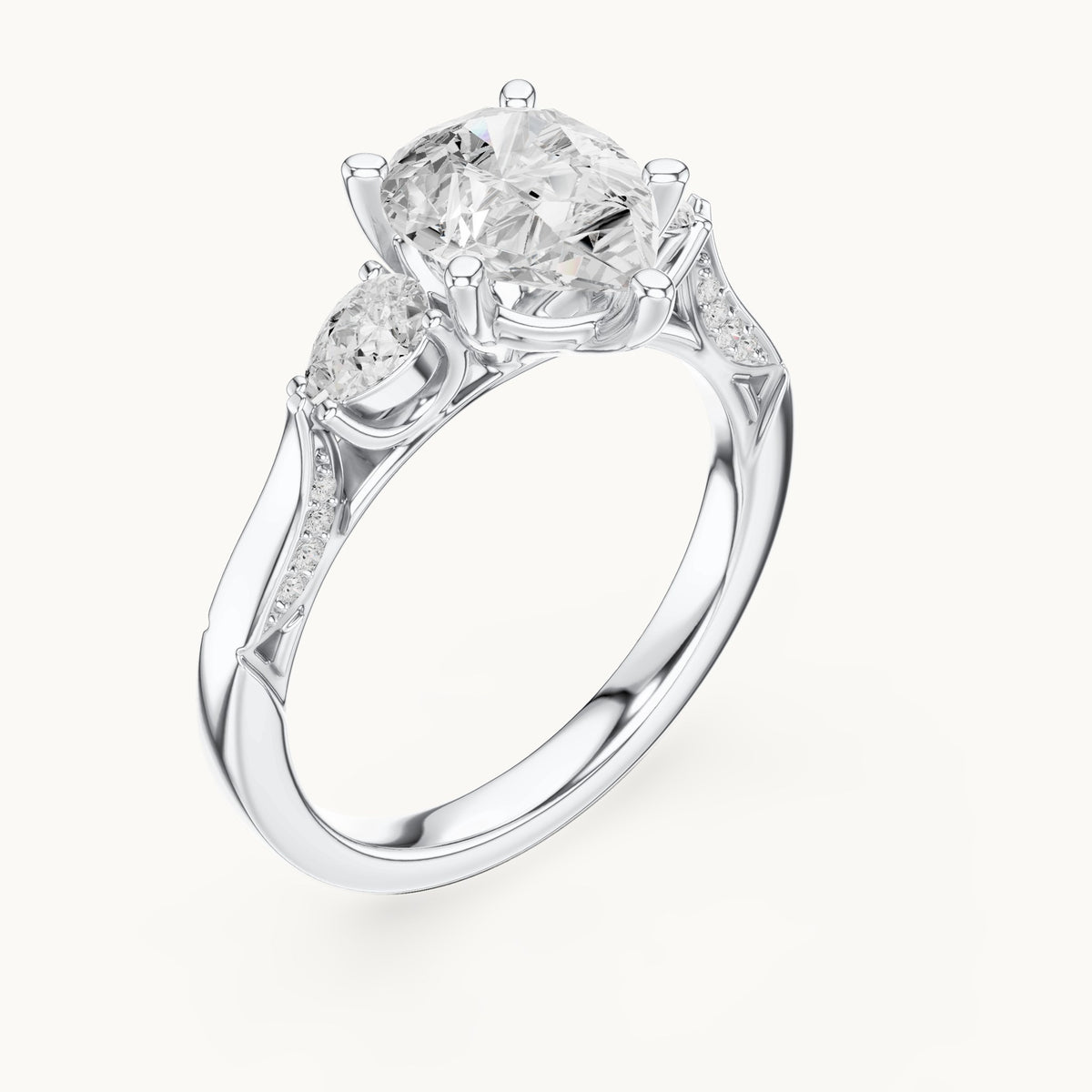 Pear lab-grown diamond three-stone engagement ring with side diamonds in white gold, 2.534 CT TW, view 2