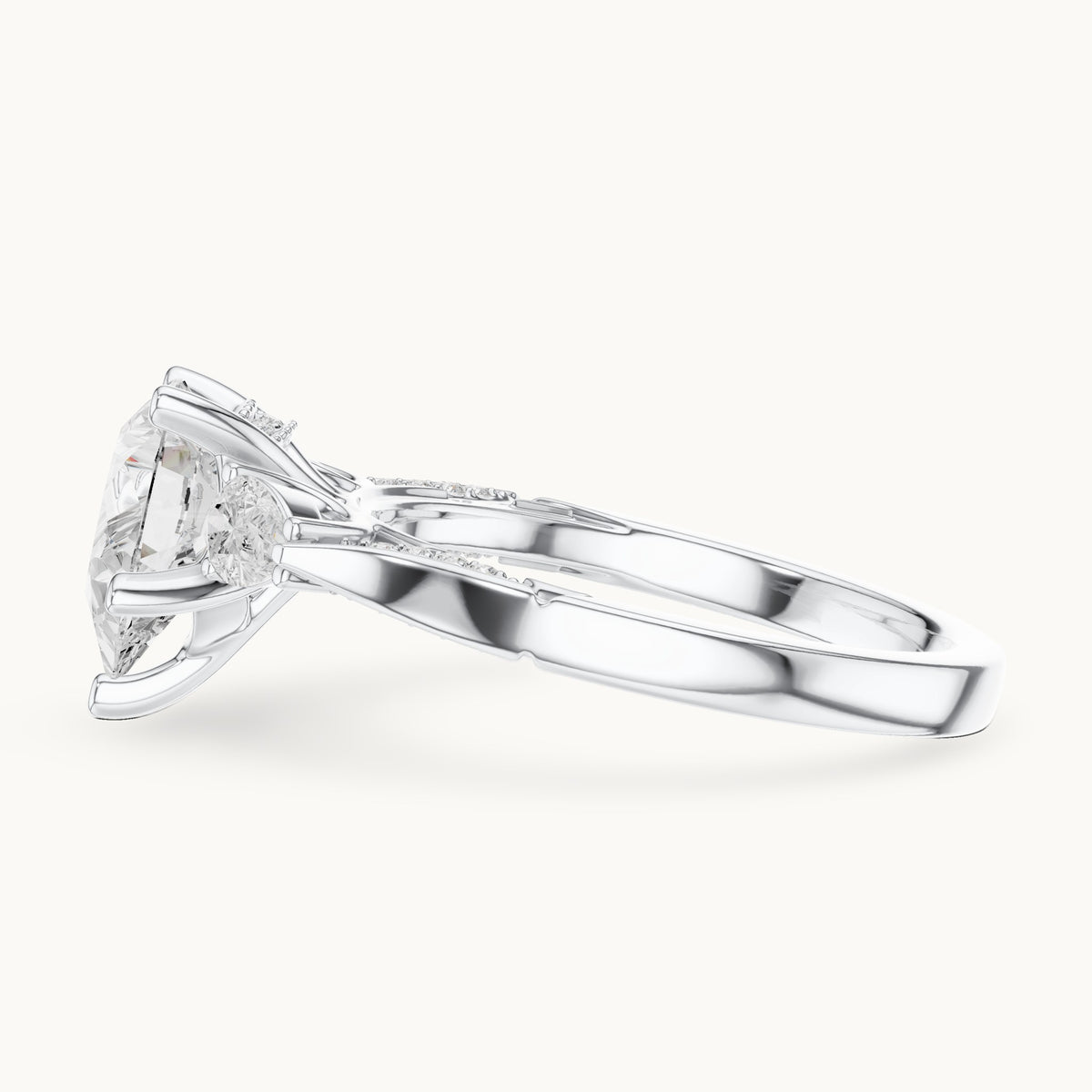 Pear lab-grown diamond three-stone engagement ring with side diamonds in white gold, 2.534 CT TW, view 3