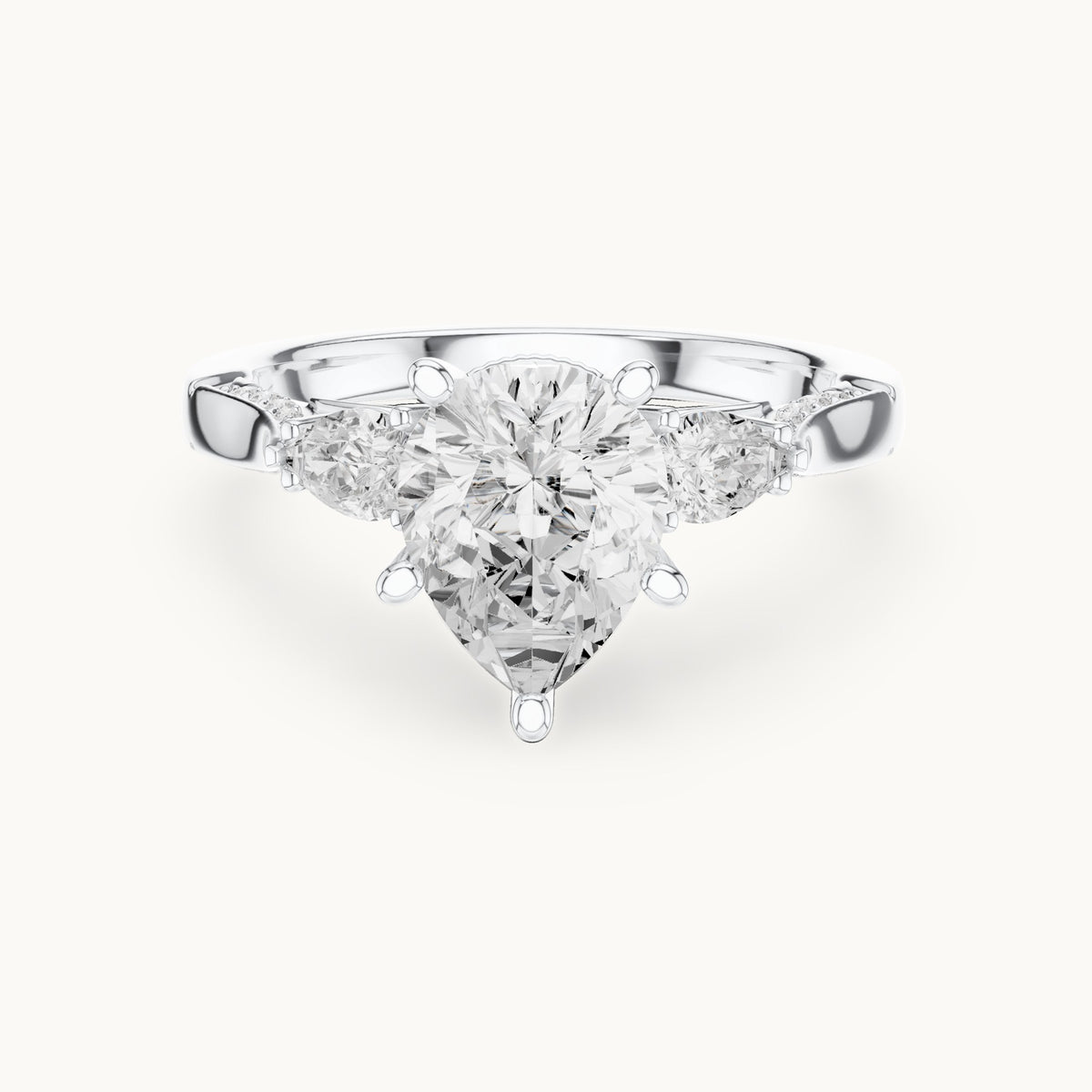 Pear lab-grown diamond three-stone engagement ring with side diamonds in white gold, 2.534 CT TW, view 4